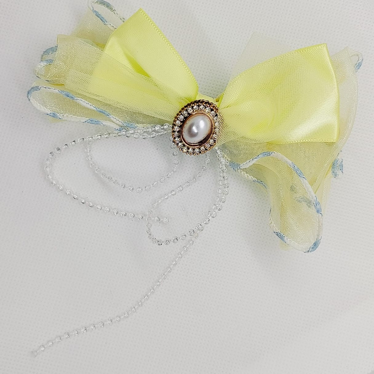 Pastel Sheer Bow Hair Clips with Pearl Embellishments