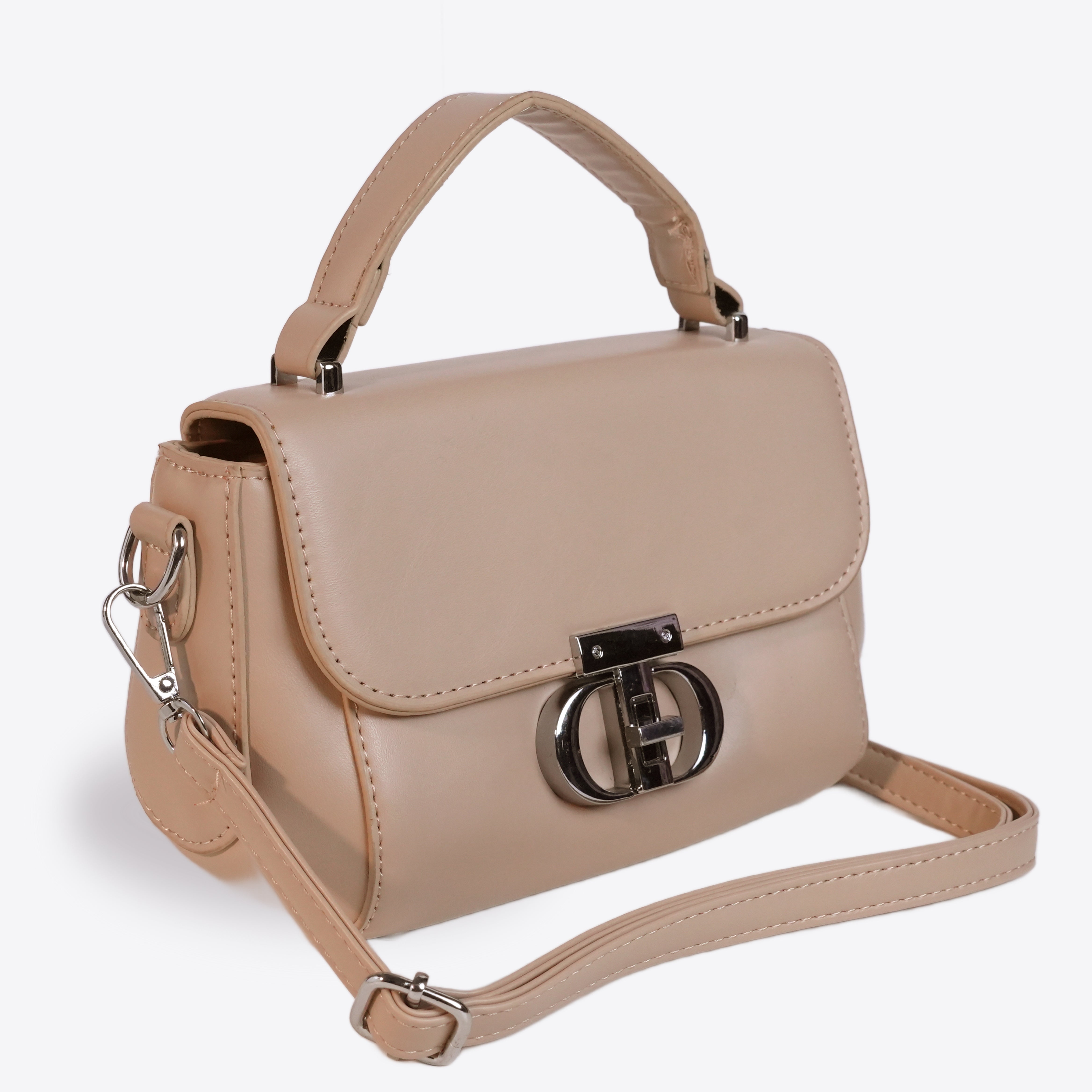 Women Sleek Leather Bag With Twisted Lock