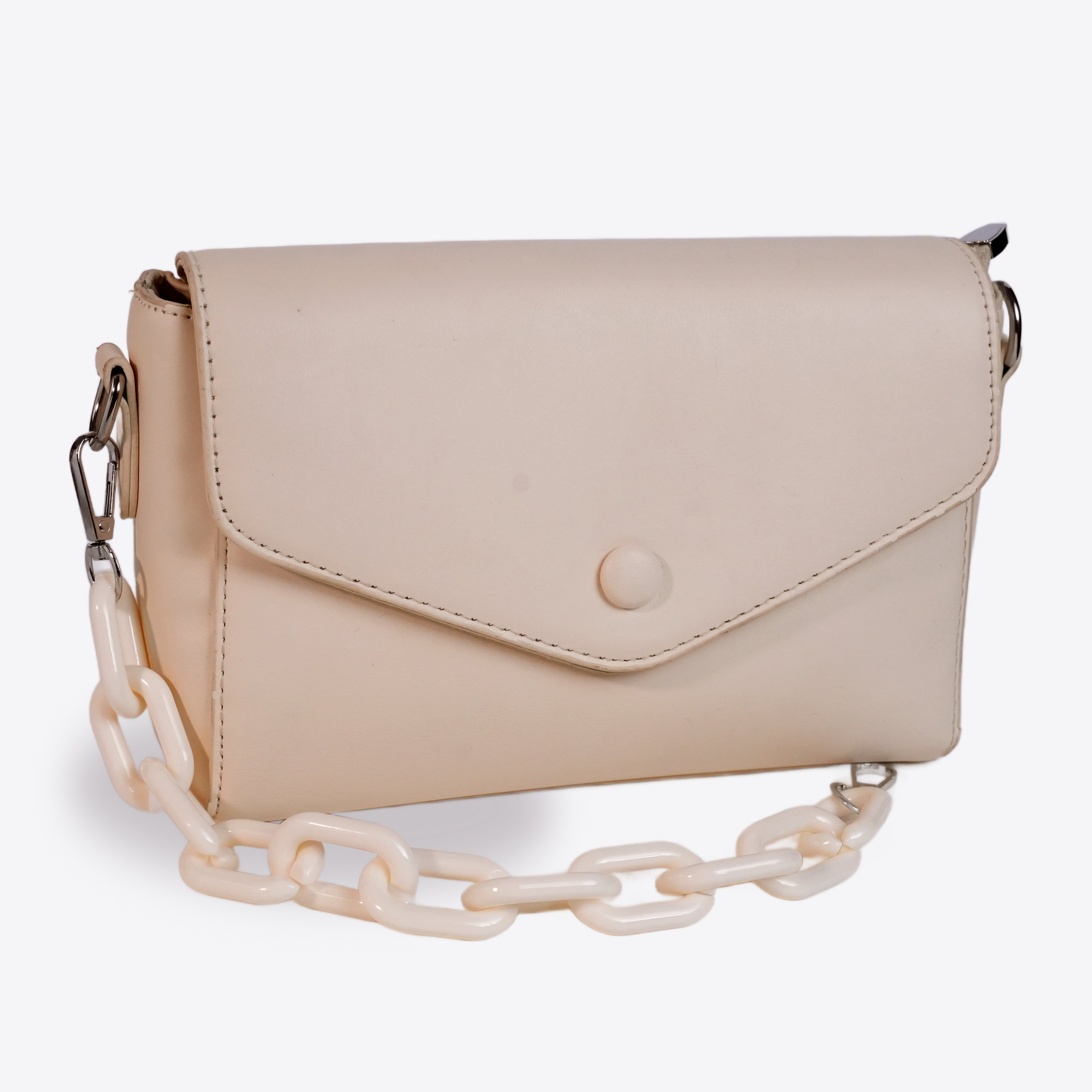 Women Leather Crossbody Bag With Wide Nylon Strap