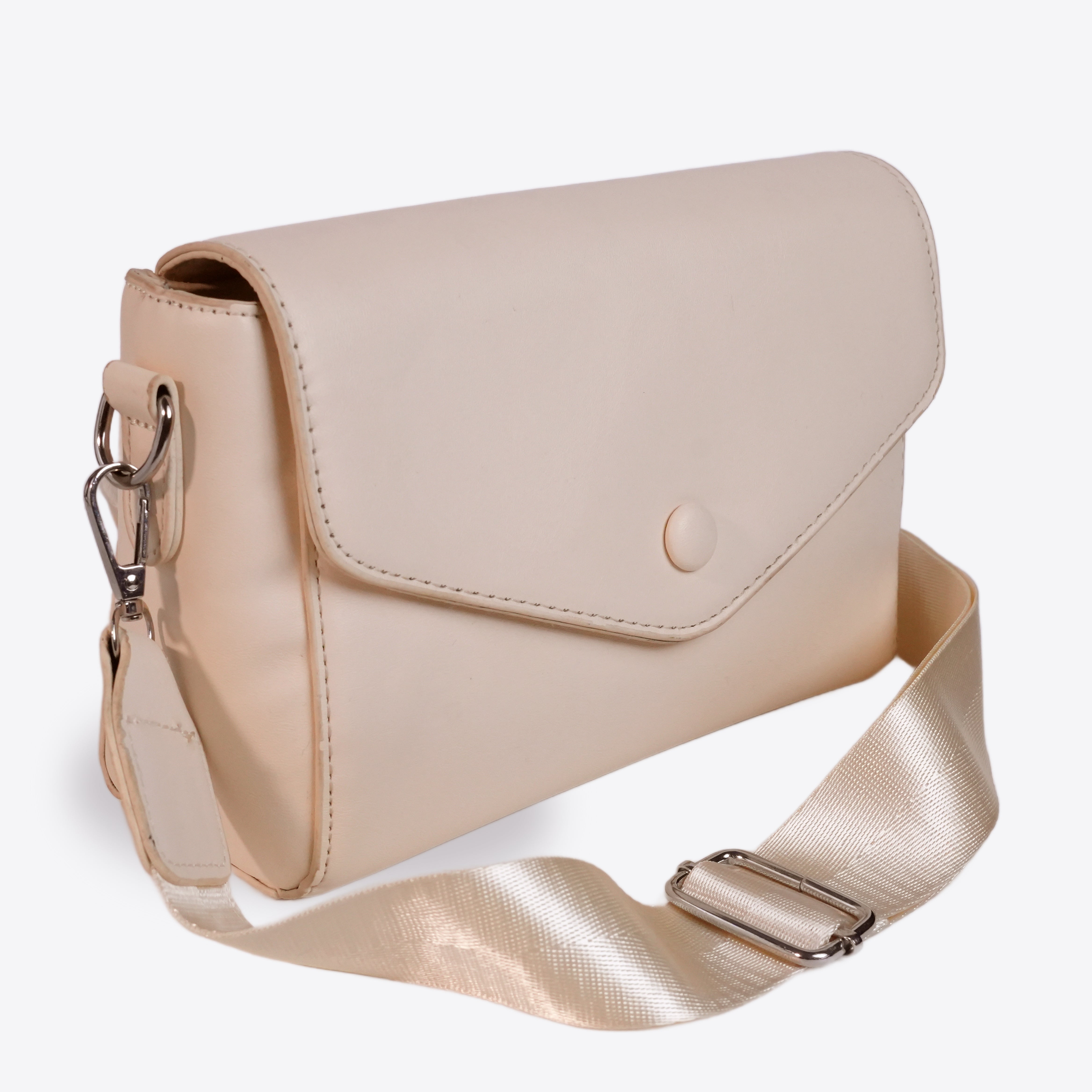 Women Leather Crossbody Bag With Wide Nylon Strap