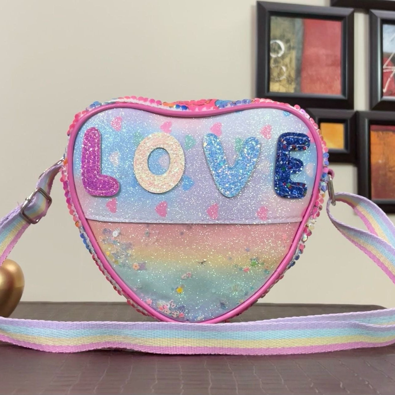 little Girl Sparkling Heart Crossbody Shoulder Bag