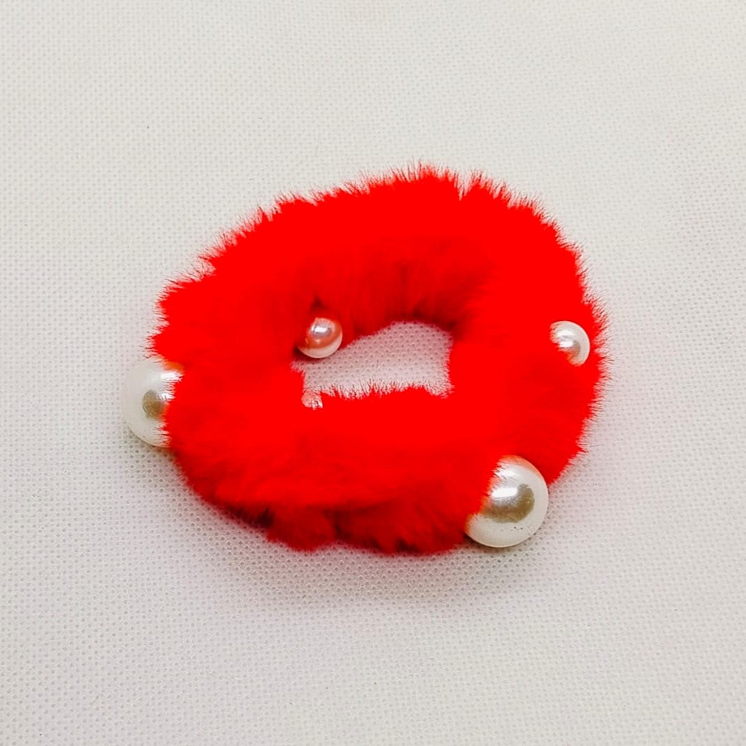 Plush Pearl-Embellished Hair Ties