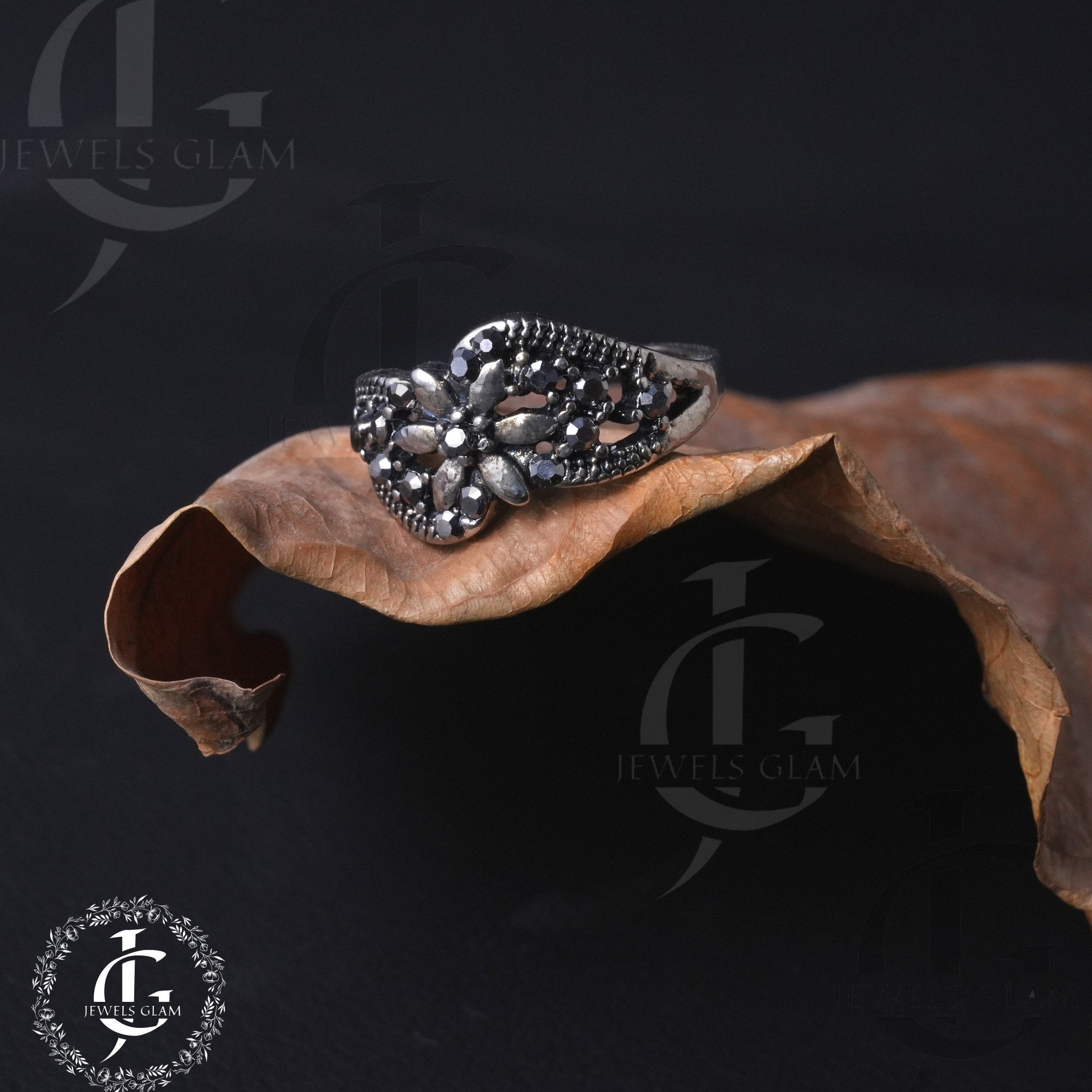 Midnight Blossom Crystal Ring