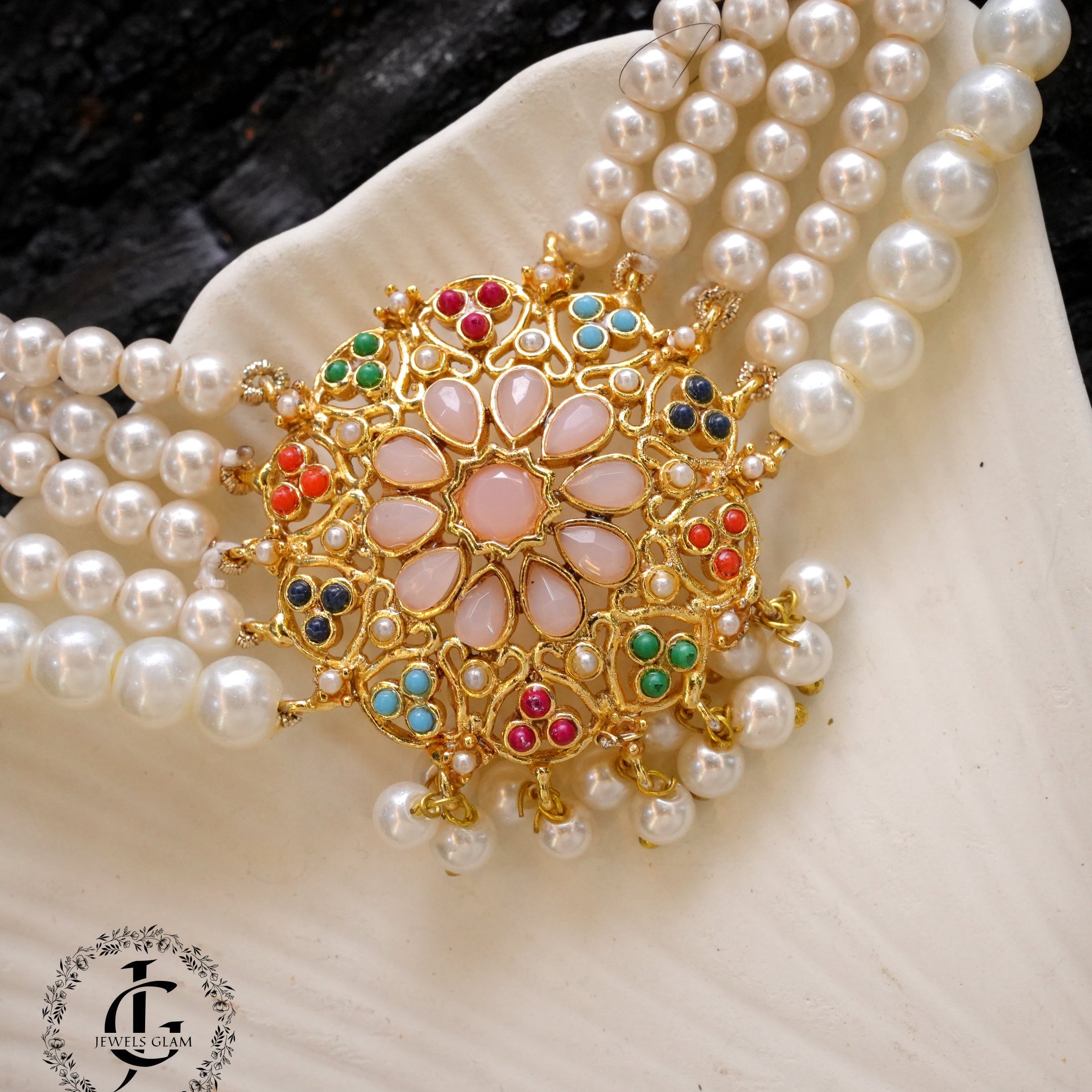 Nauratan Choker Set With Earrings and Tikka