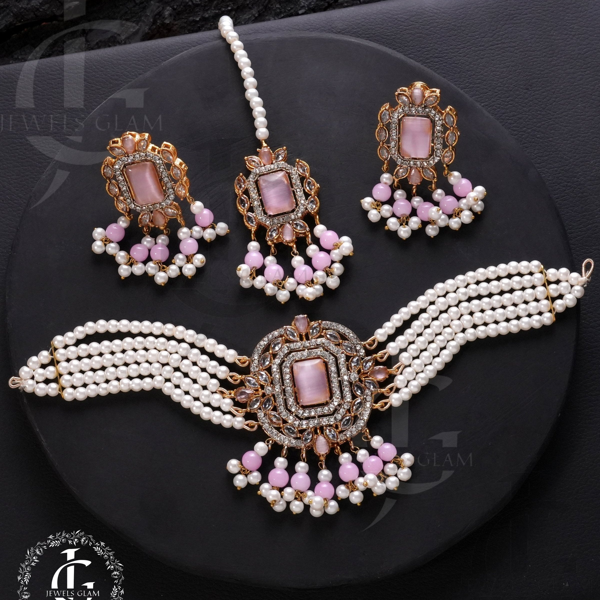 American Diamond Choker Set With Tika