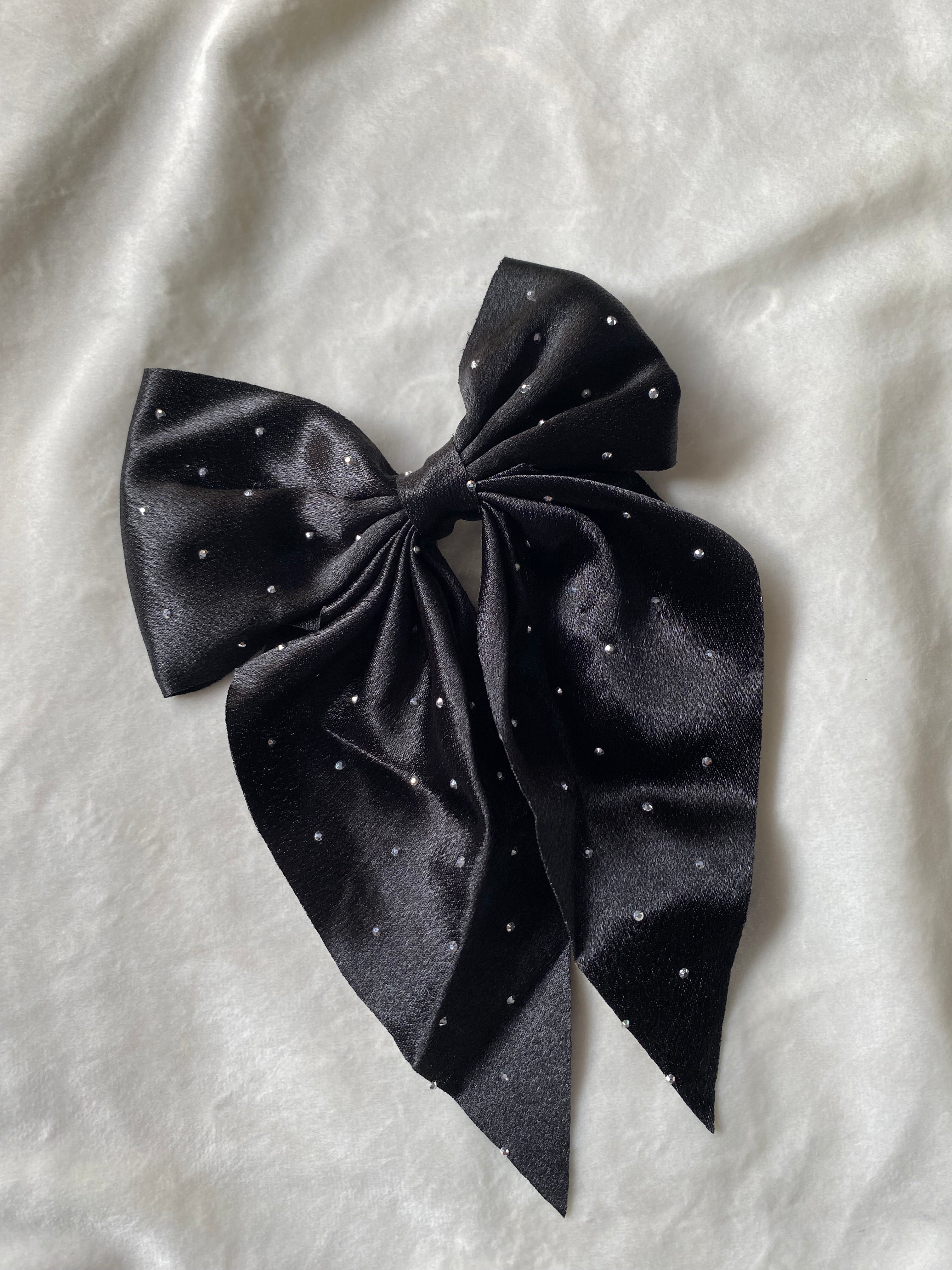 Luxe Satin Rhinestone Bow Hair Pins