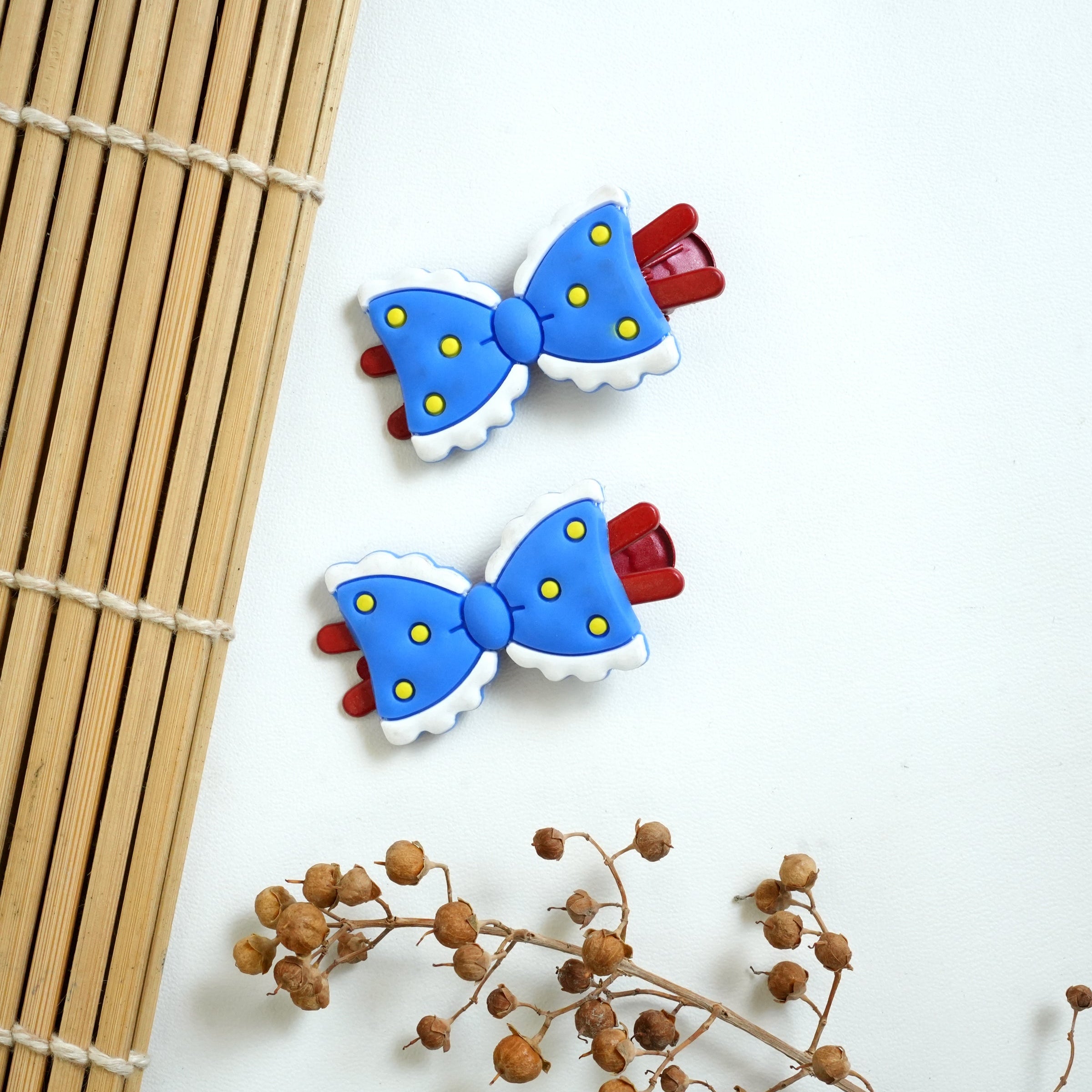 Polka Dot Bow Silicone Hair Clips (Pair)