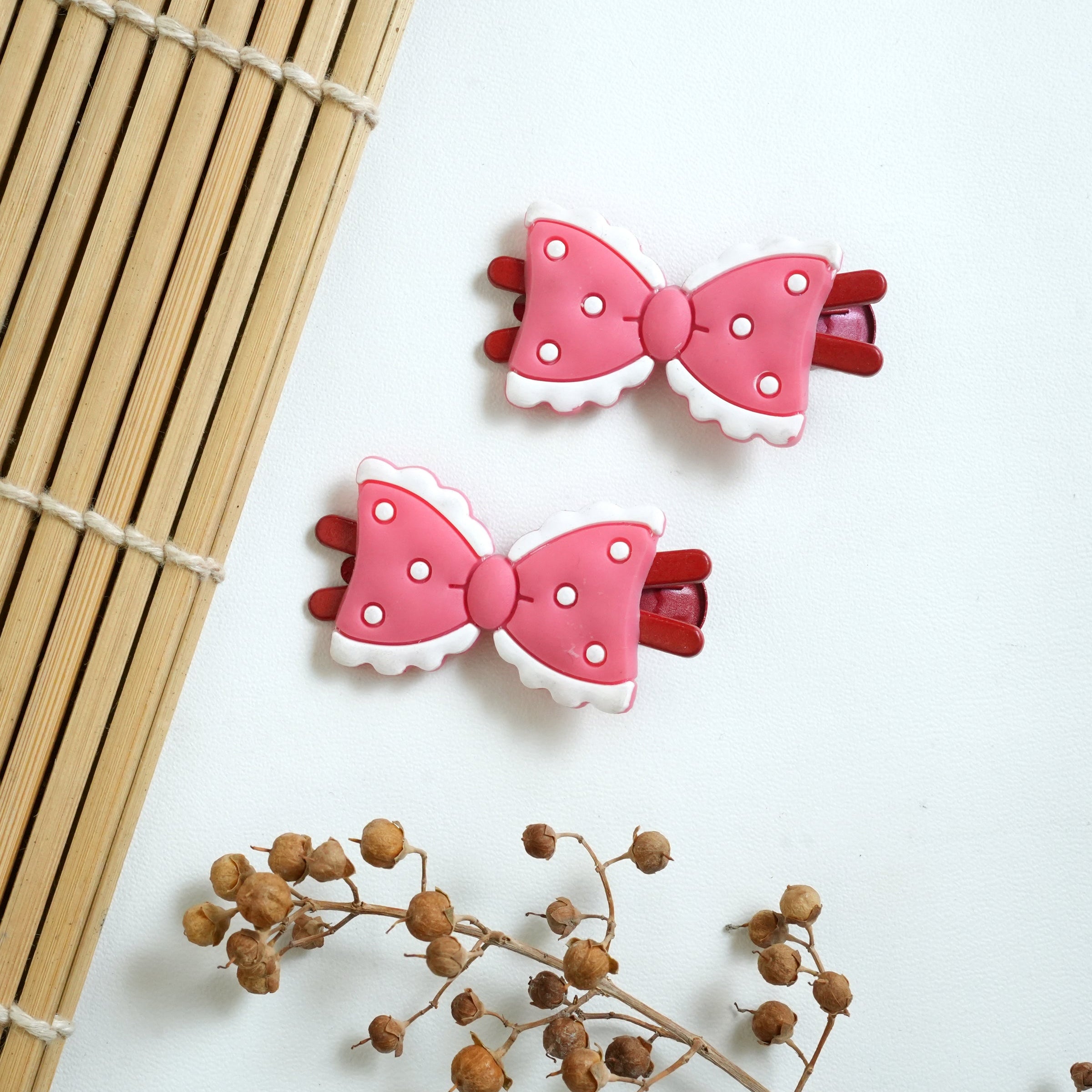 Polka Dot Bow Silicone Hair Clips (Pair)