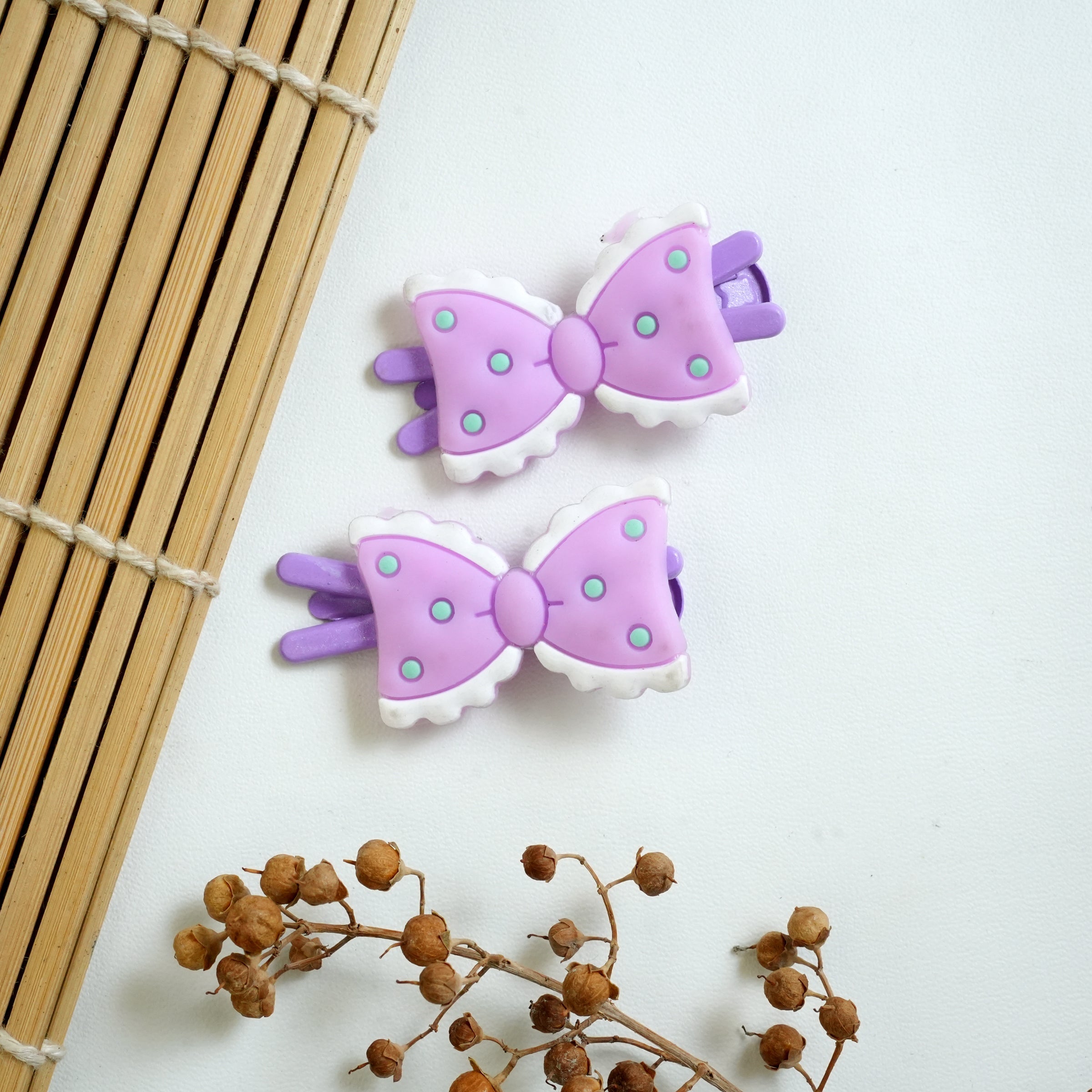 Polka Dot Bow Silicone Hair Clips (Pair)