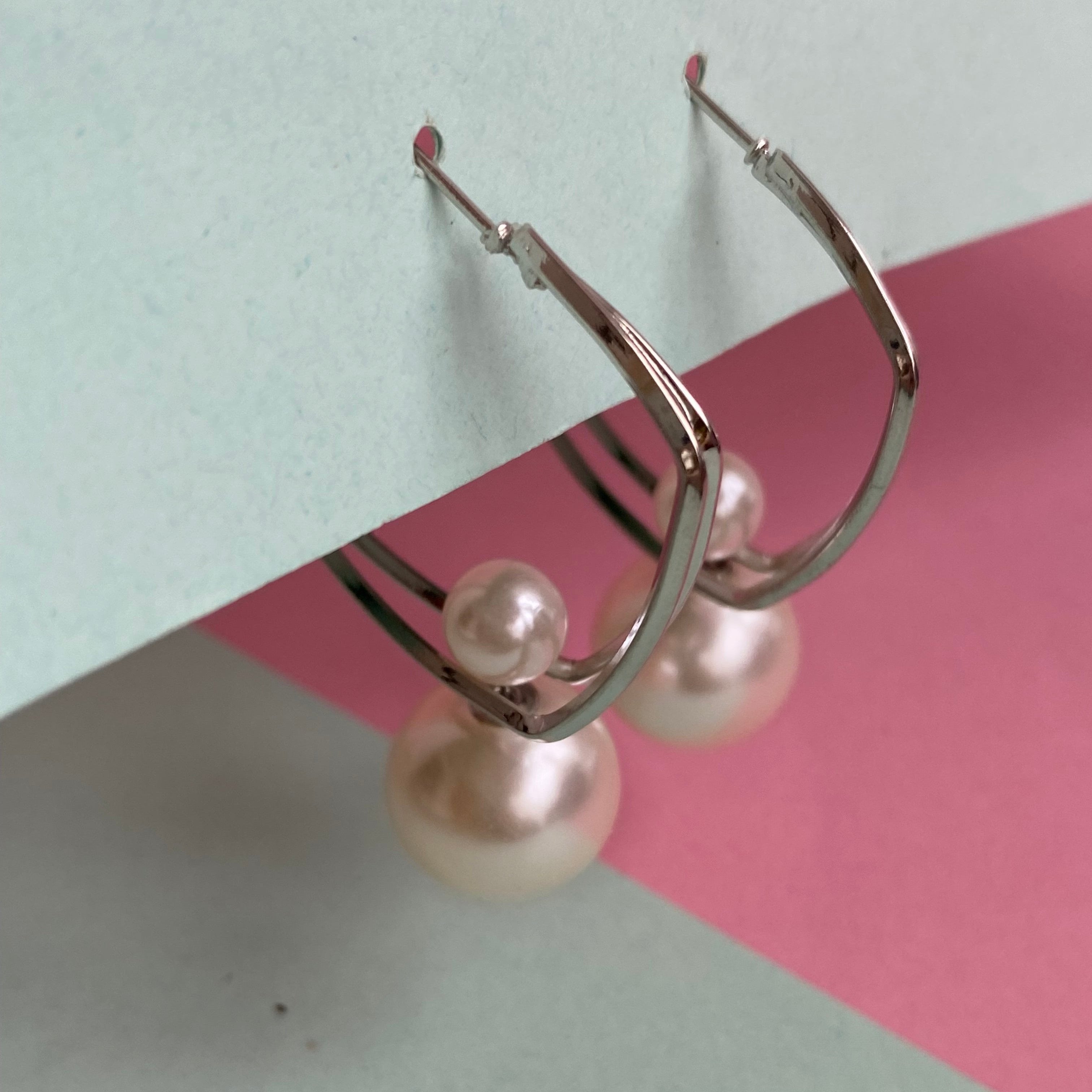 Double Hoop Pearl Drop Earrings