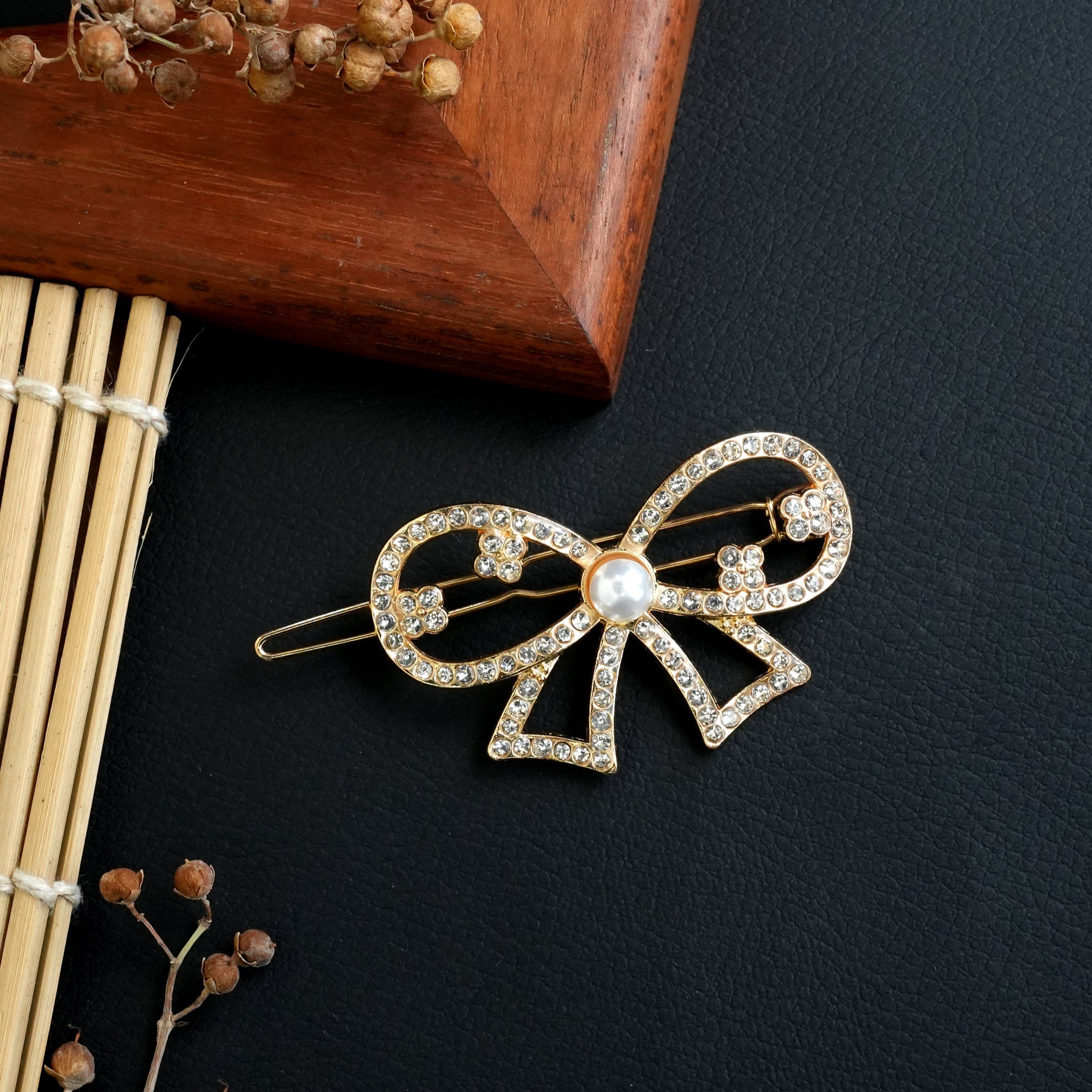 Crystal Pearl Clover Metal Hair Pin