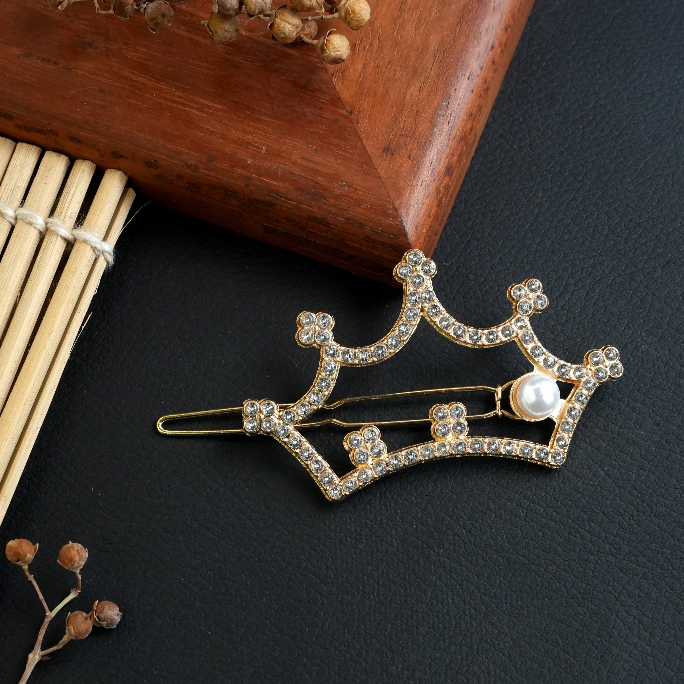 Crystal Pearl Clover Metal Hair Pin
