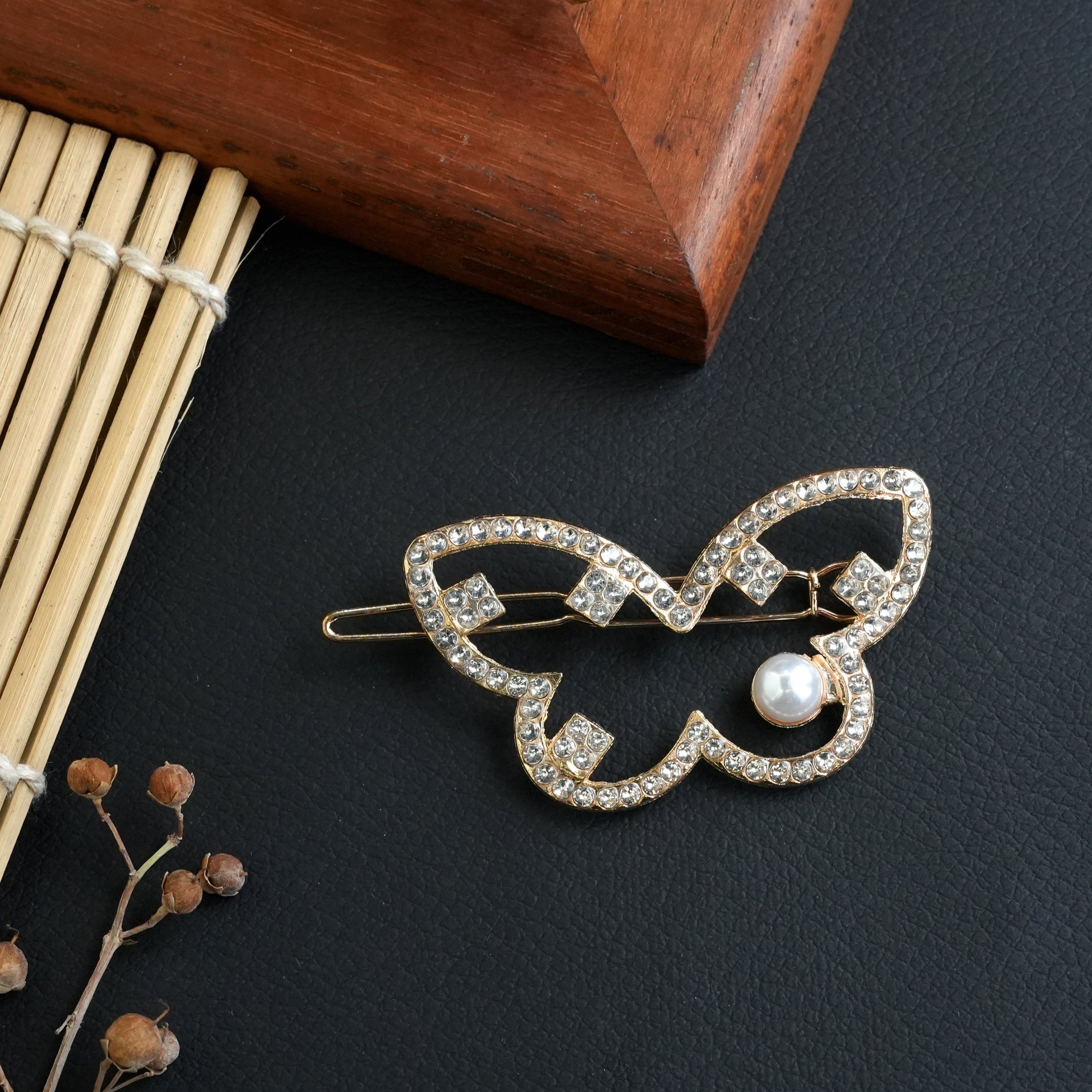 Crystal Pearl Clover Metal Hair Pin