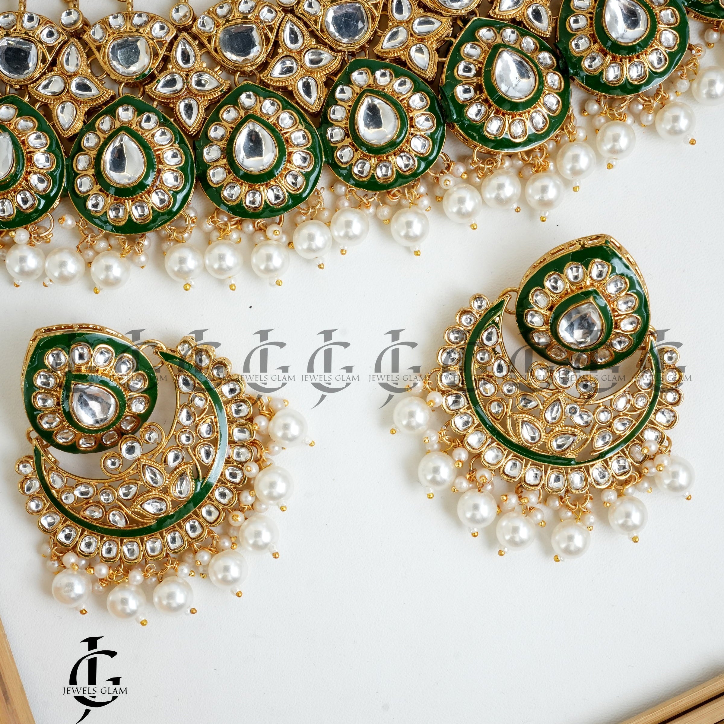 Emerald Pearl Kundan Bridal Jewelry Set