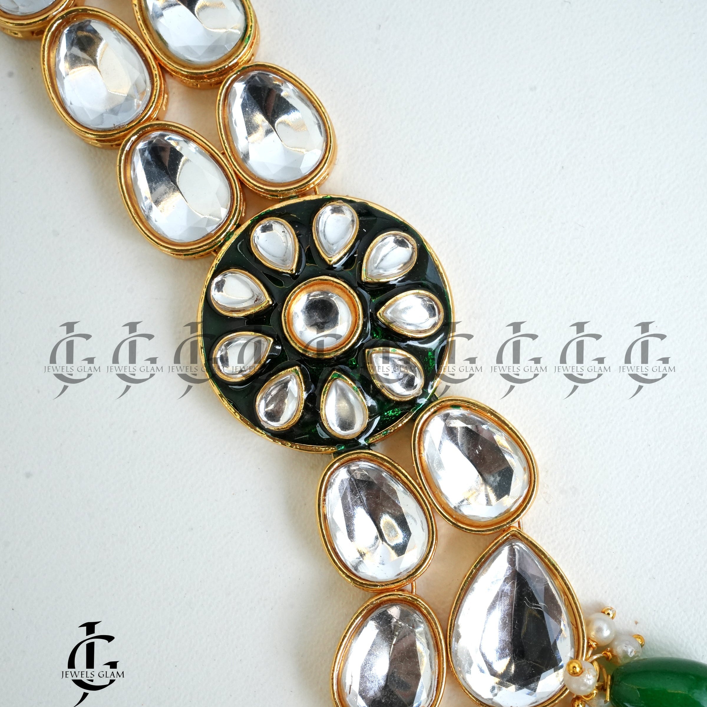 Radiant Kundan and Green Bead Bridal Jewelry Set