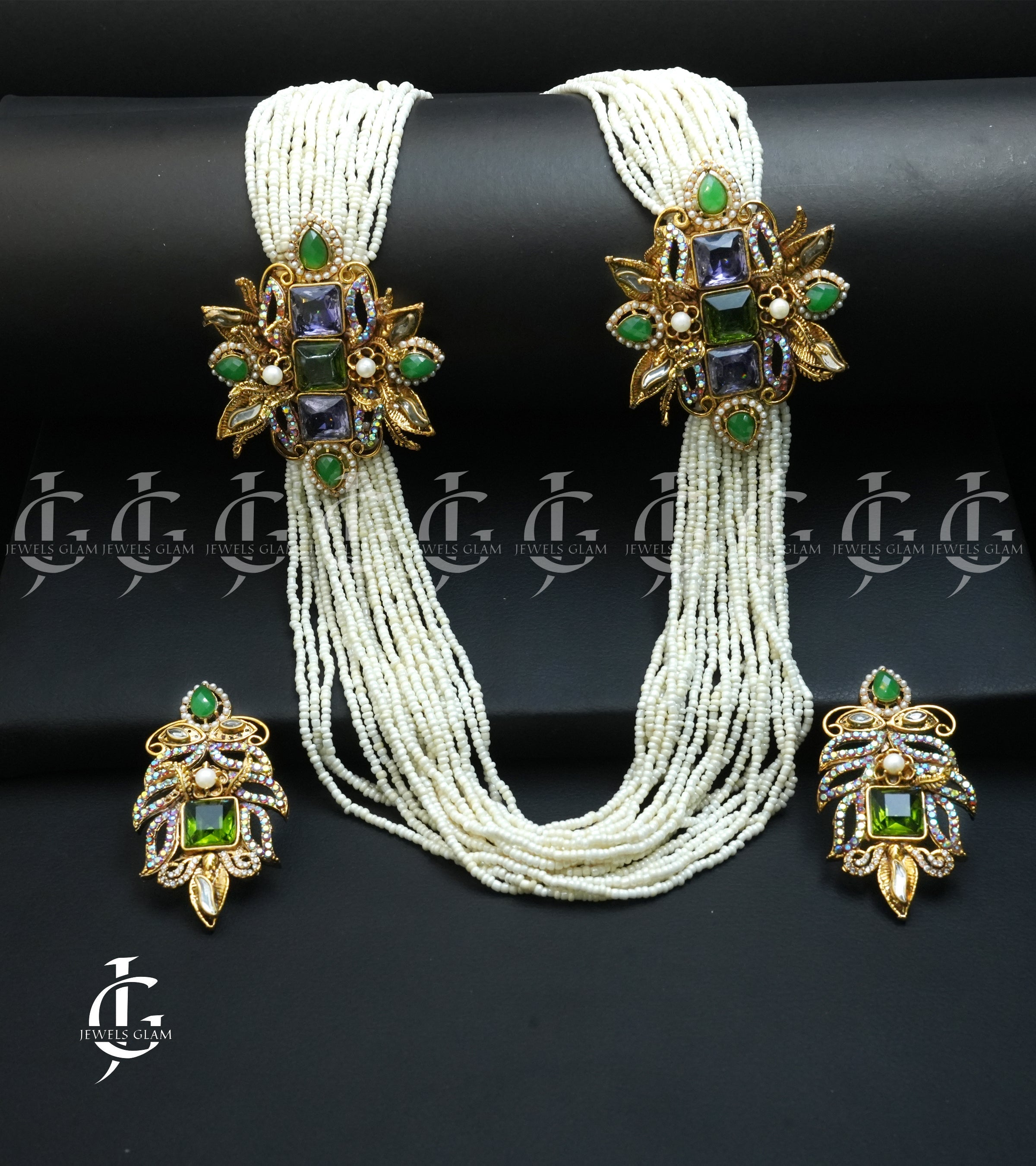 Royal Multilayer Pearl Mala with Ornate Gemstone Clasps
