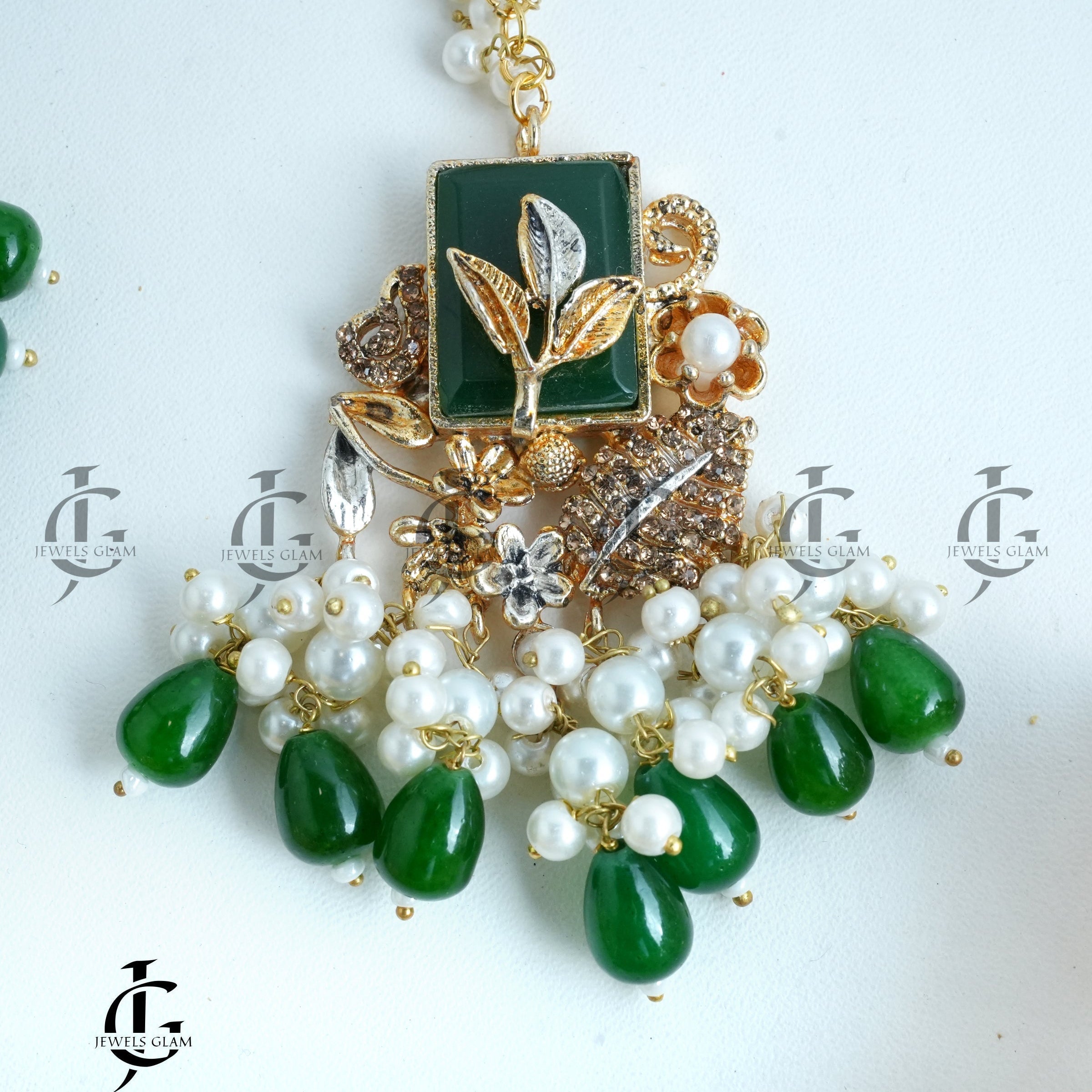 Majestic Green Pearl Bridal Jewelry Set
