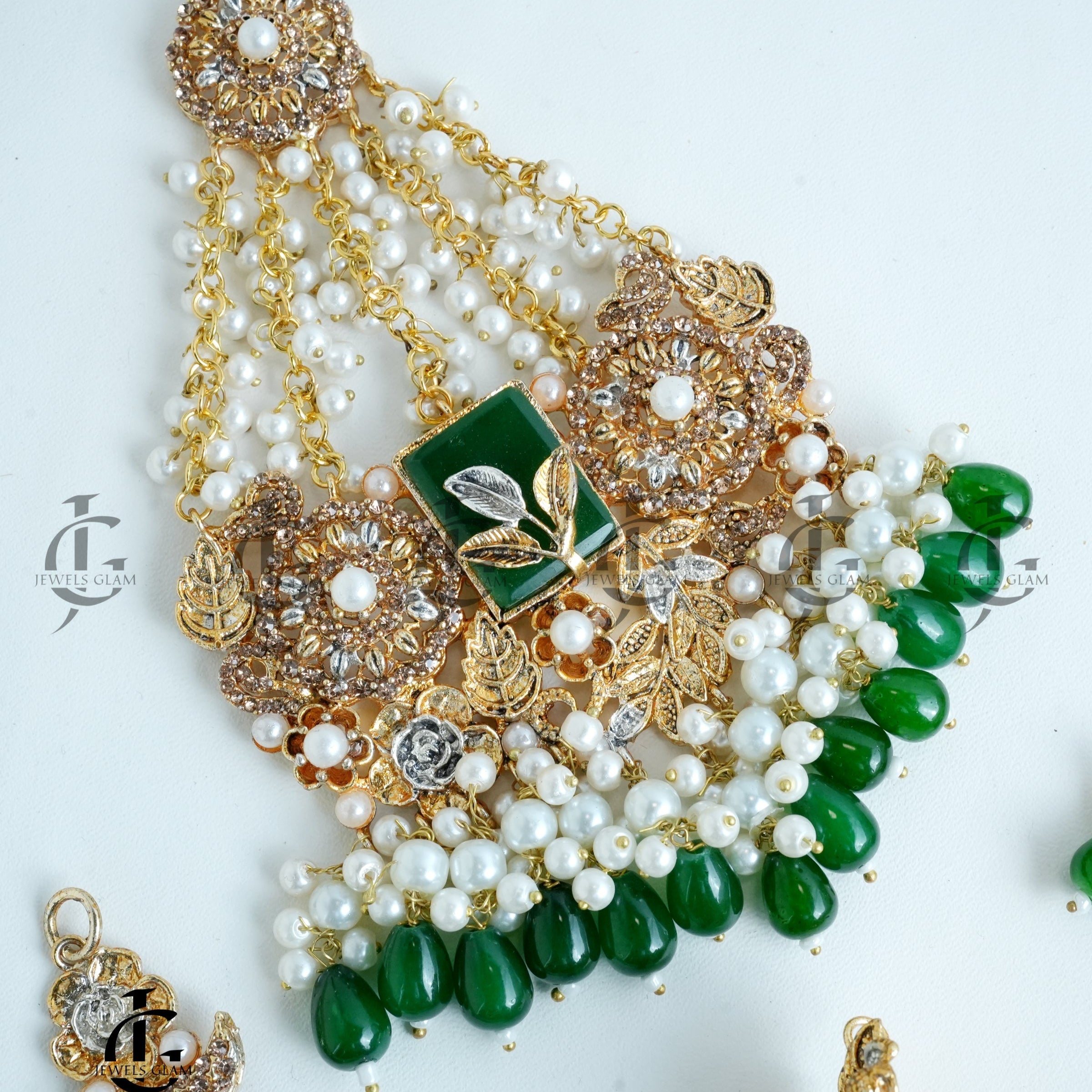 Majestic Green Pearl Bridal Jewelry Set