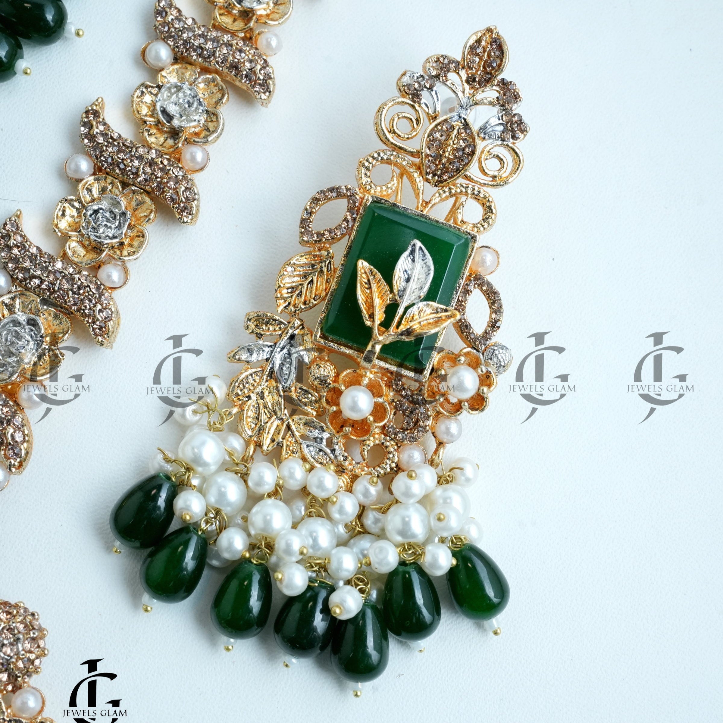 Majestic Green Pearl Bridal Jewelry Set