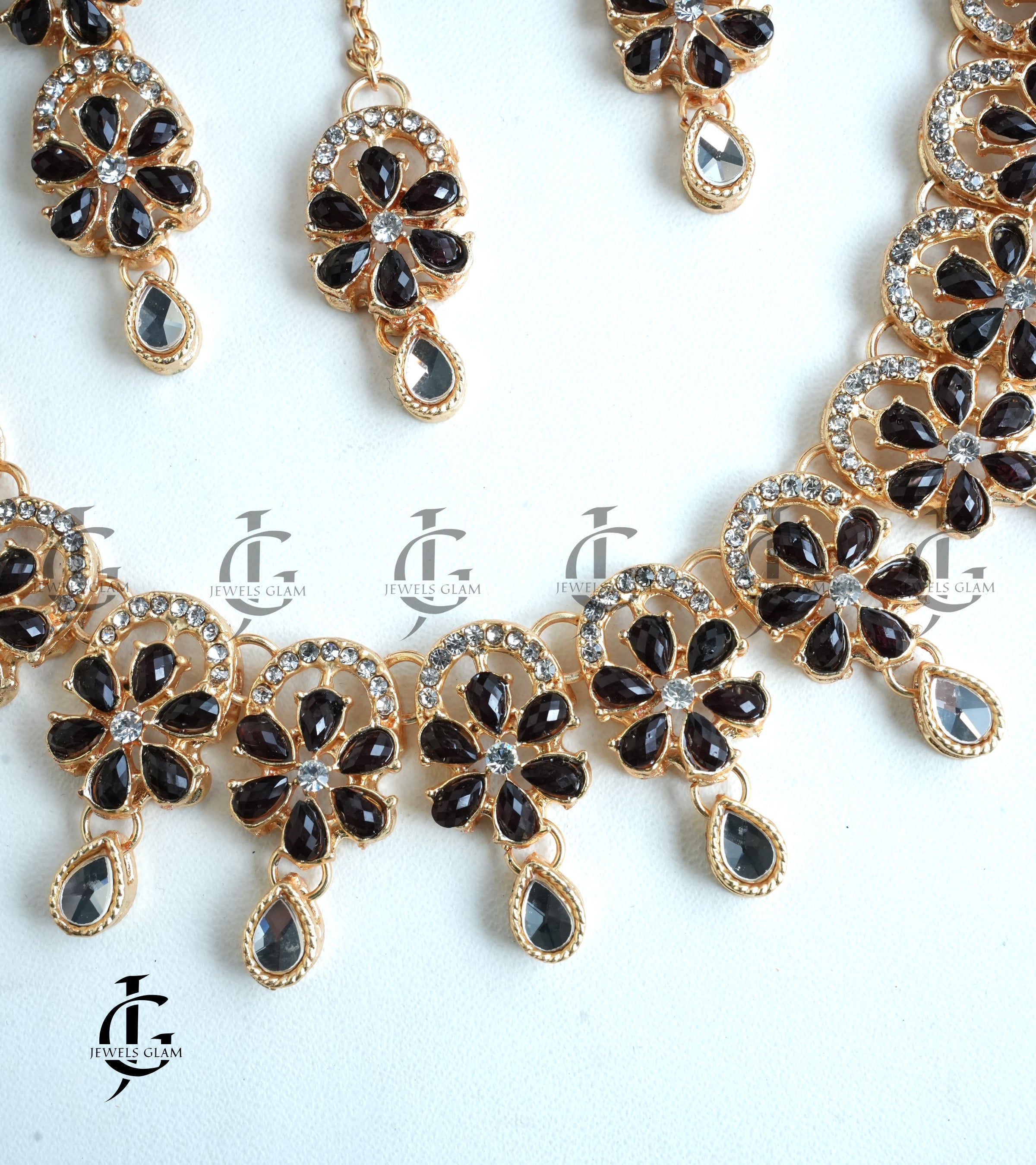 Crystal Petal Charm Necklace Set
