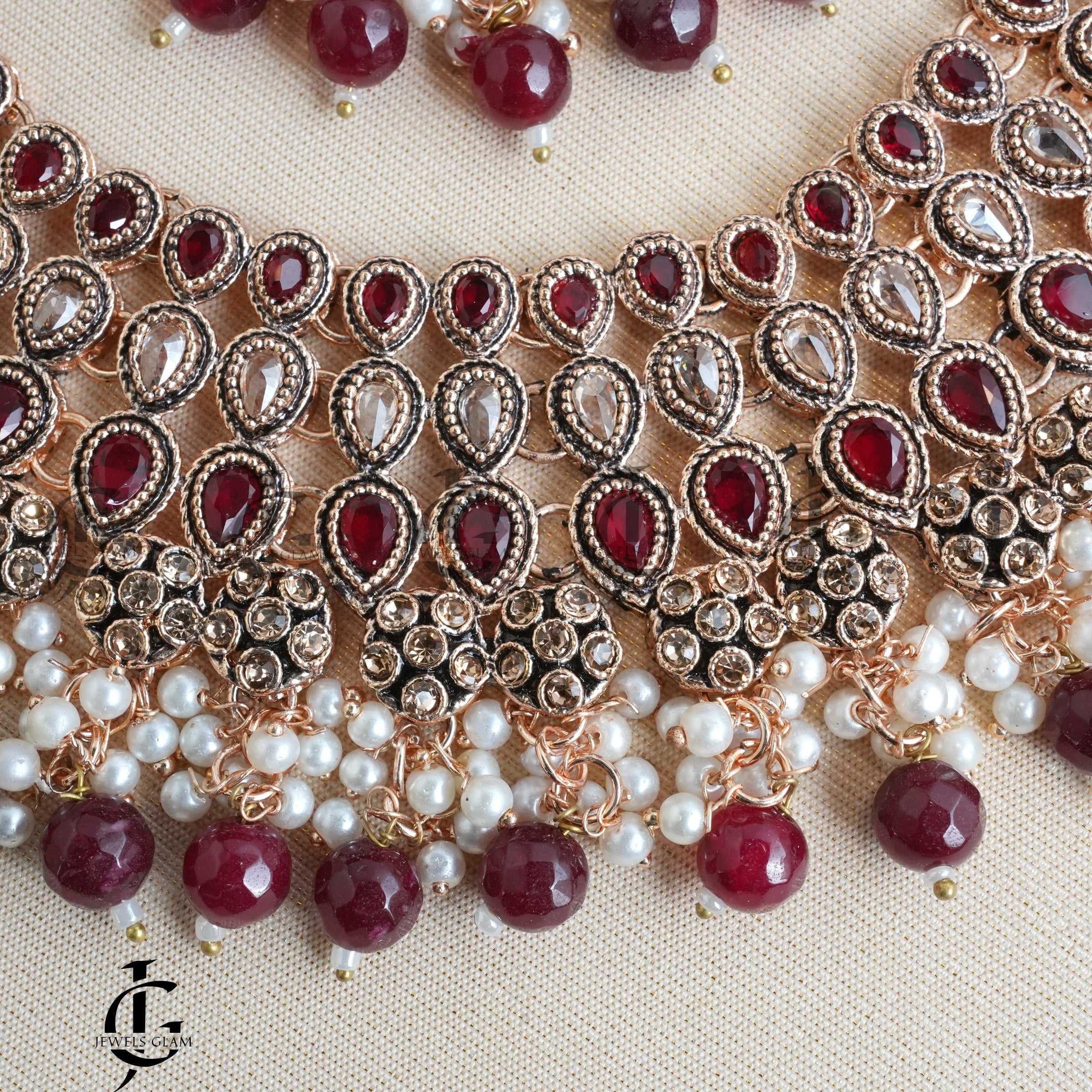Royal Ruby Bridal Pearl Jewelry Set