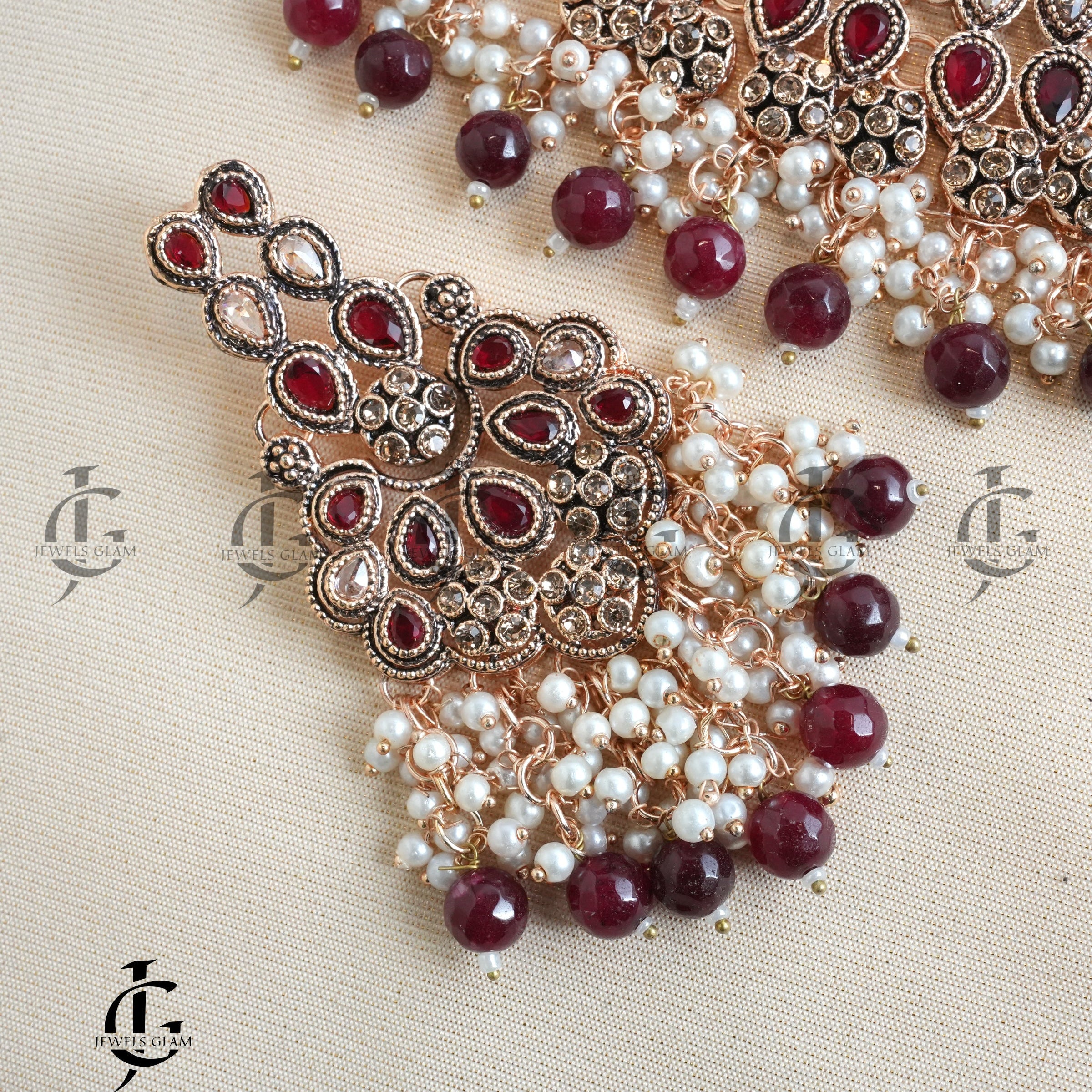 Royal Ruby Bridal Pearl Jewelry Set