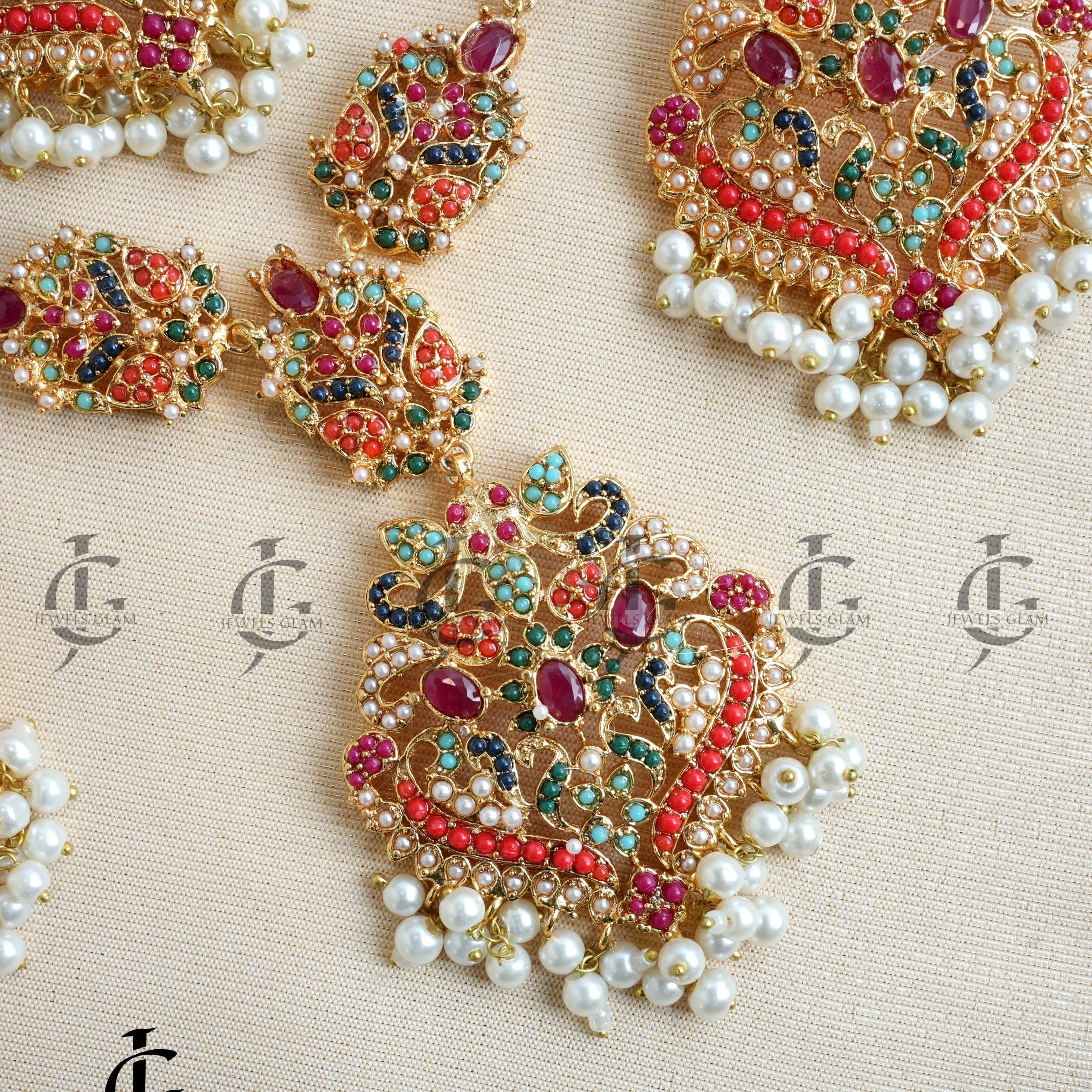 Vibrant Multicolor Temple Bridal Jewelry Set