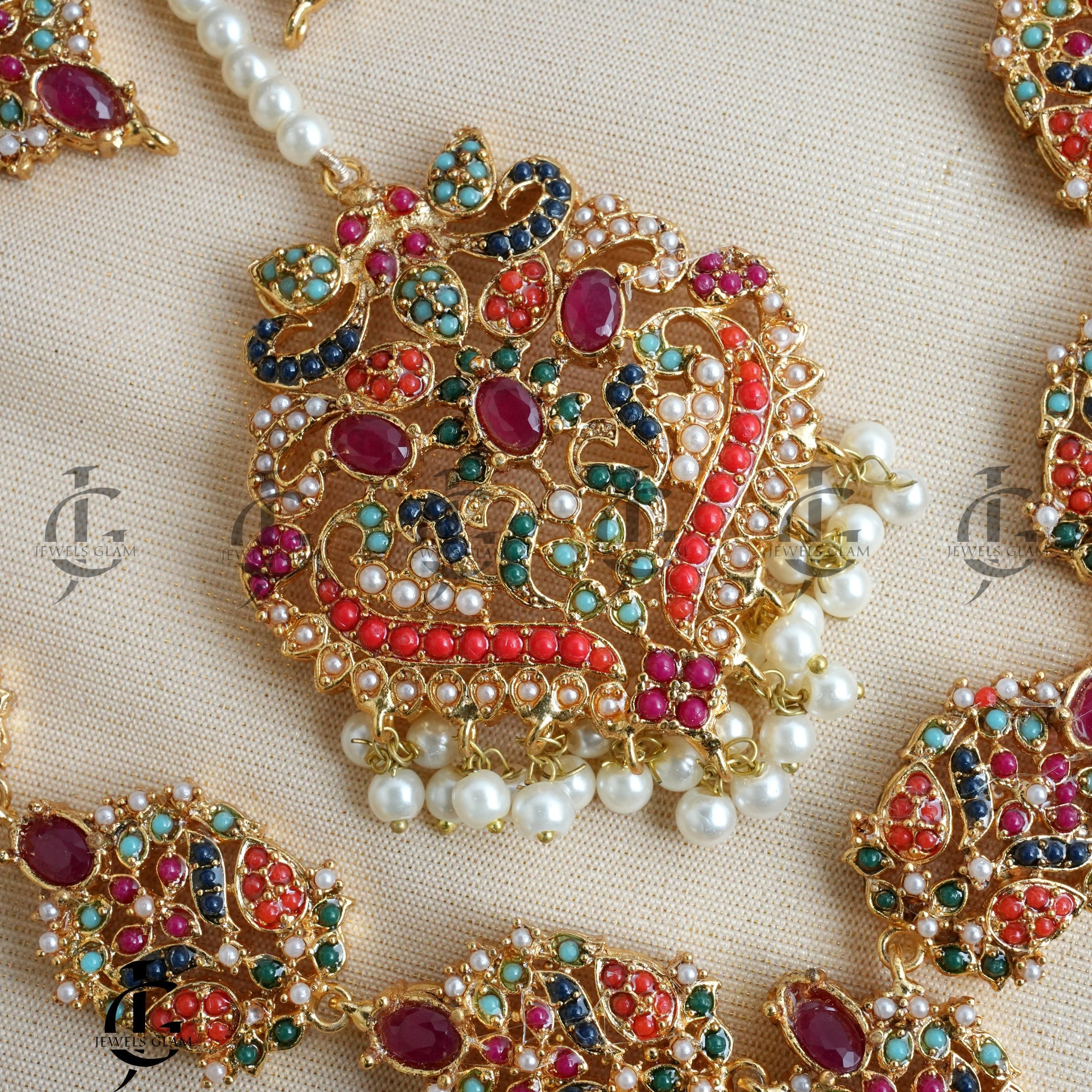 Vibrant Multicolor Temple Bridal Jewelry Set