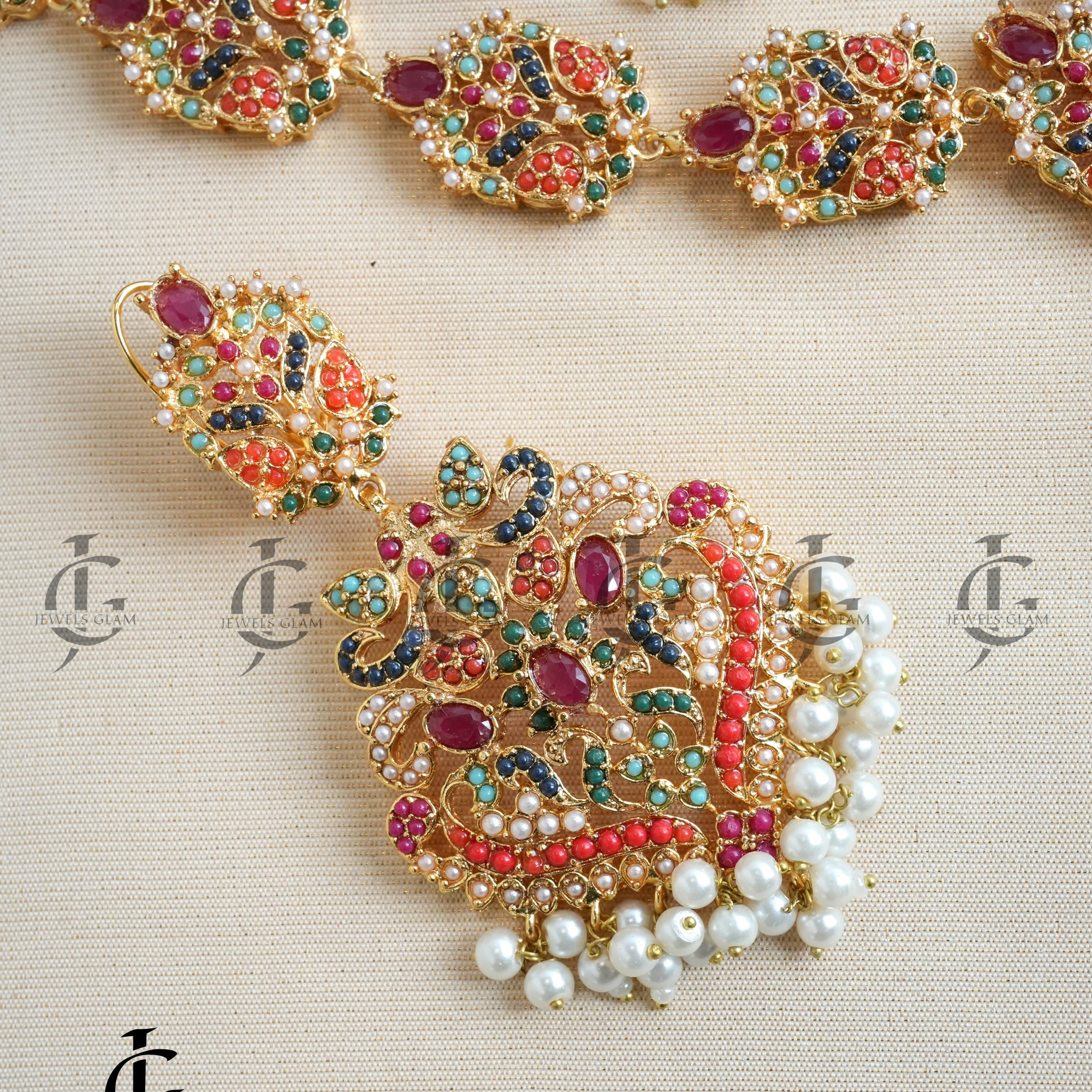 Vibrant Multicolor Temple Bridal Jewelry Set