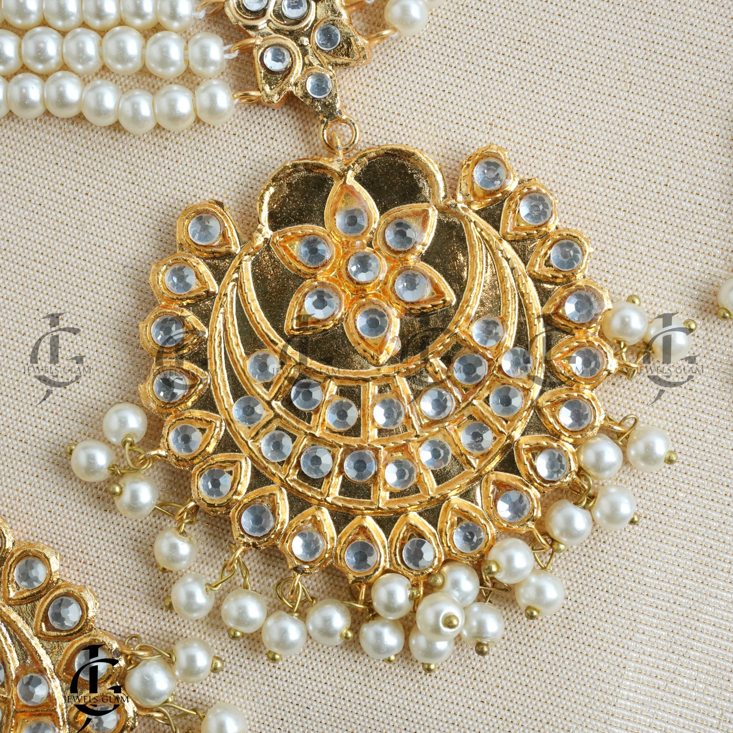 Gold Pearl Chandbali Bridal Jewelry Set