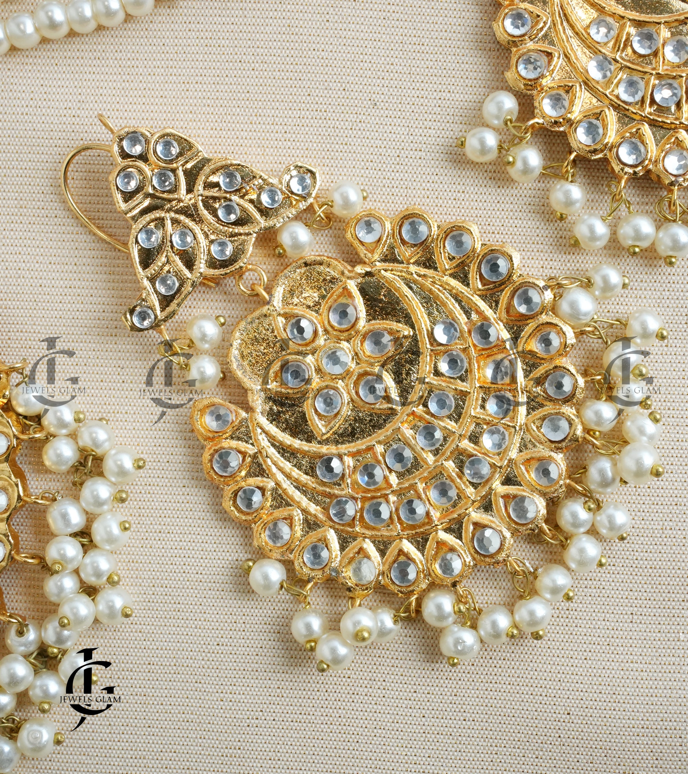 Gold Pearl Chandbali Bridal Jewelry Set