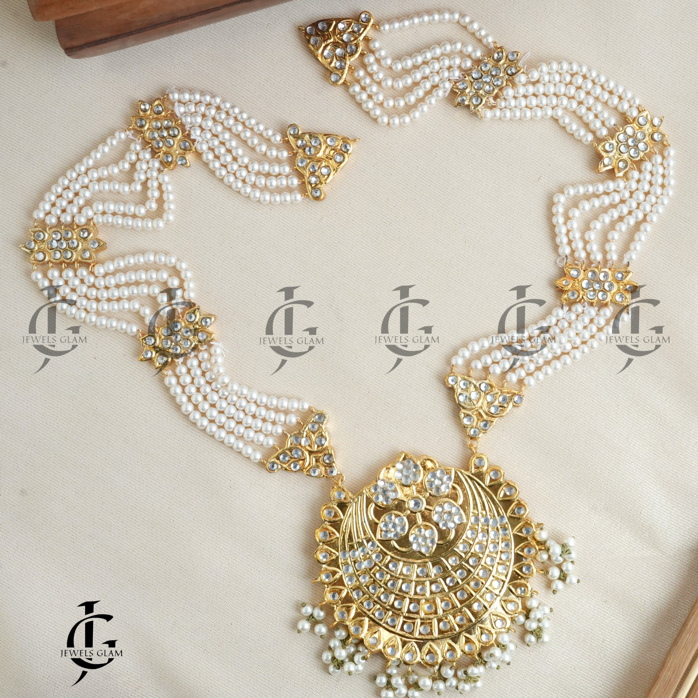 Gold Pearl Chandbali Bridal Jewelry Set