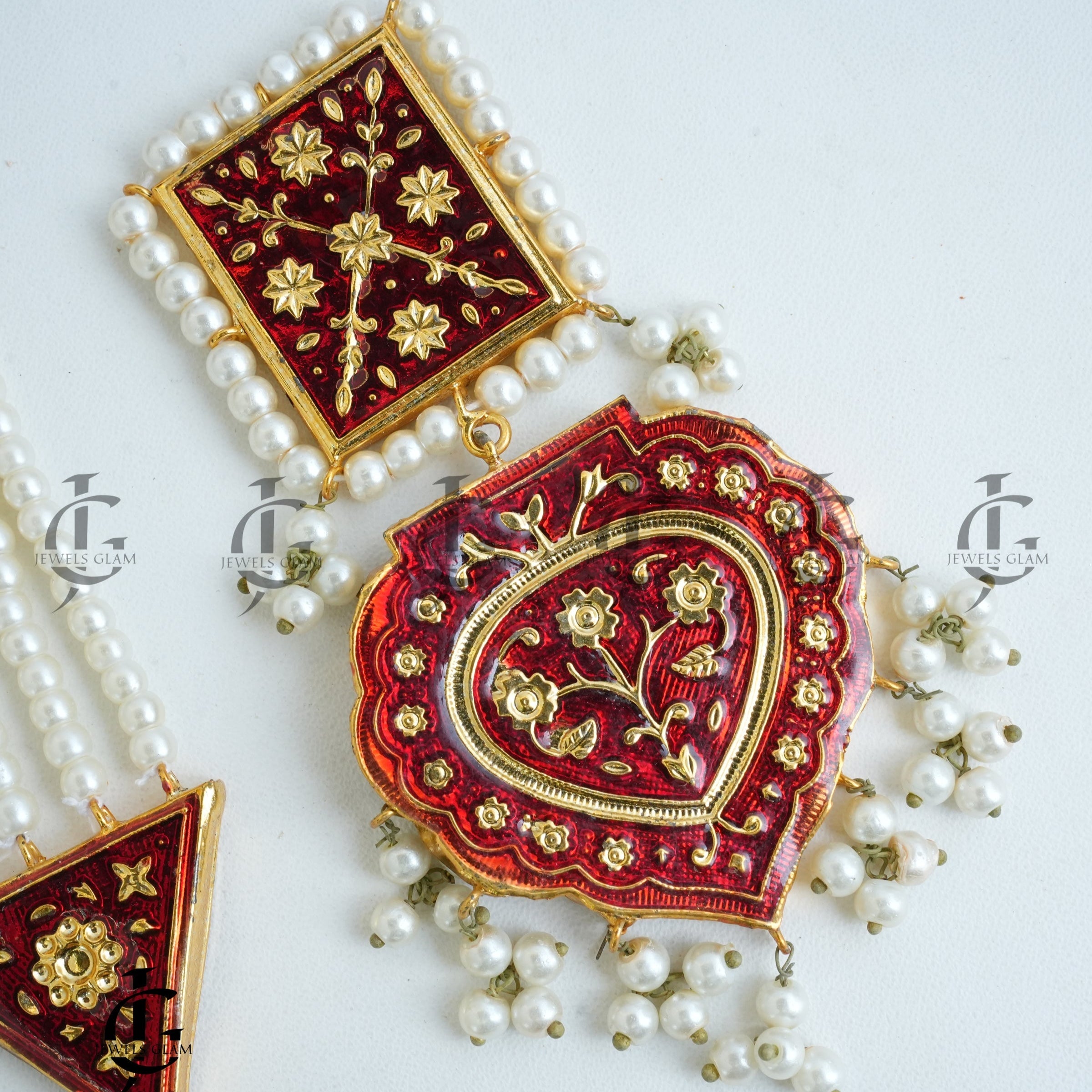 Regal Red Enamel Pearl Mala Set
