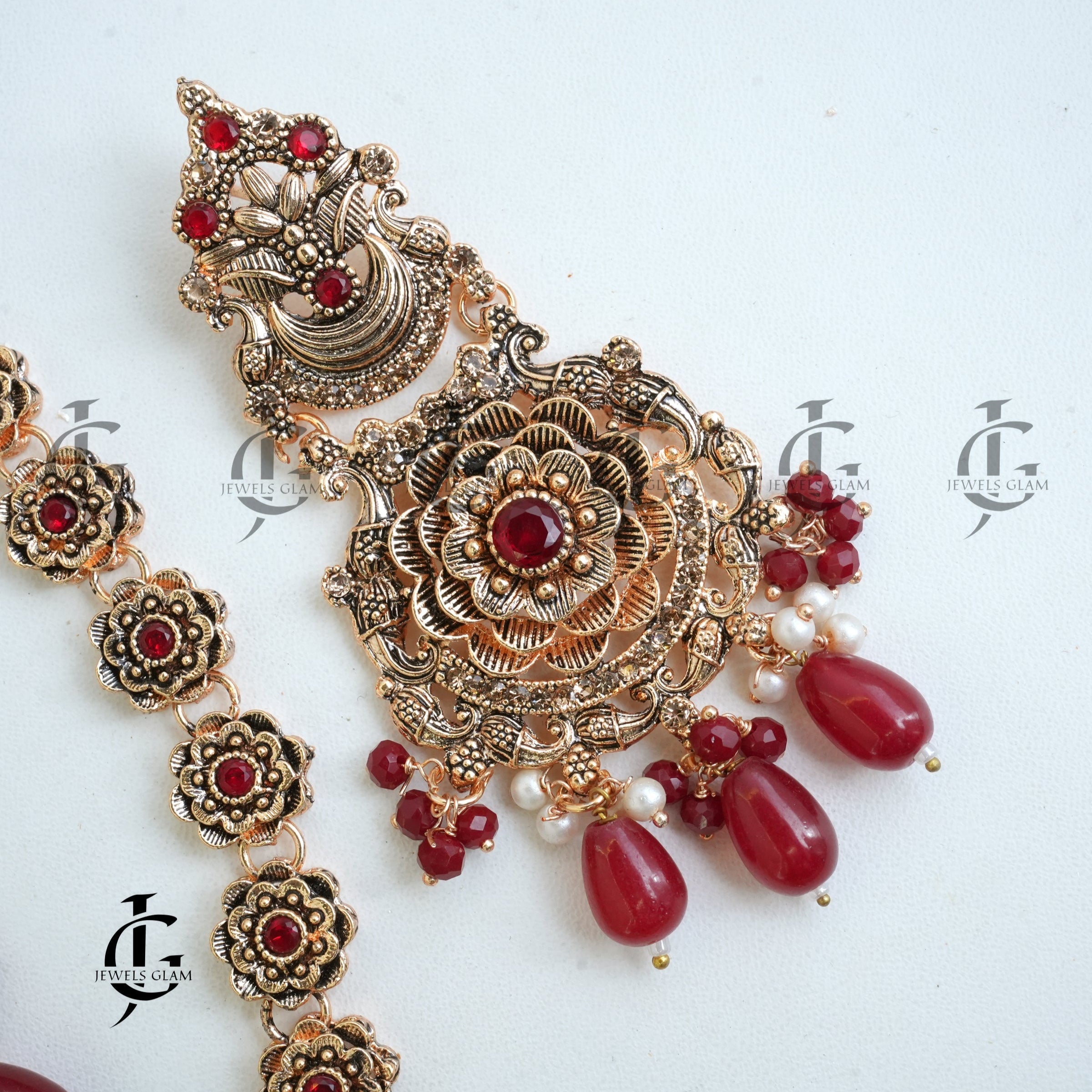 Ruby Red Floral Elegance Mala Set
