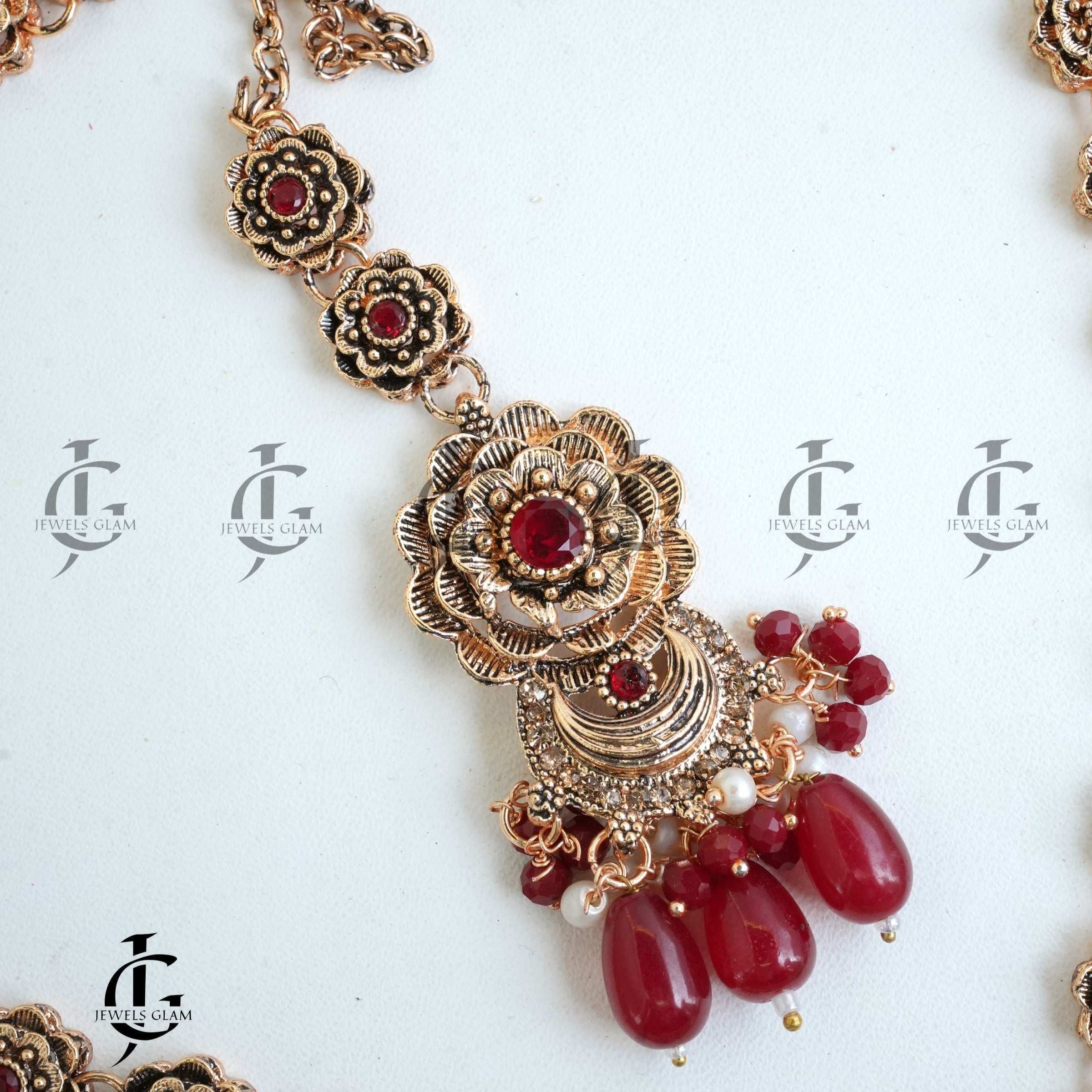 Ruby Red Floral Elegance Mala Set