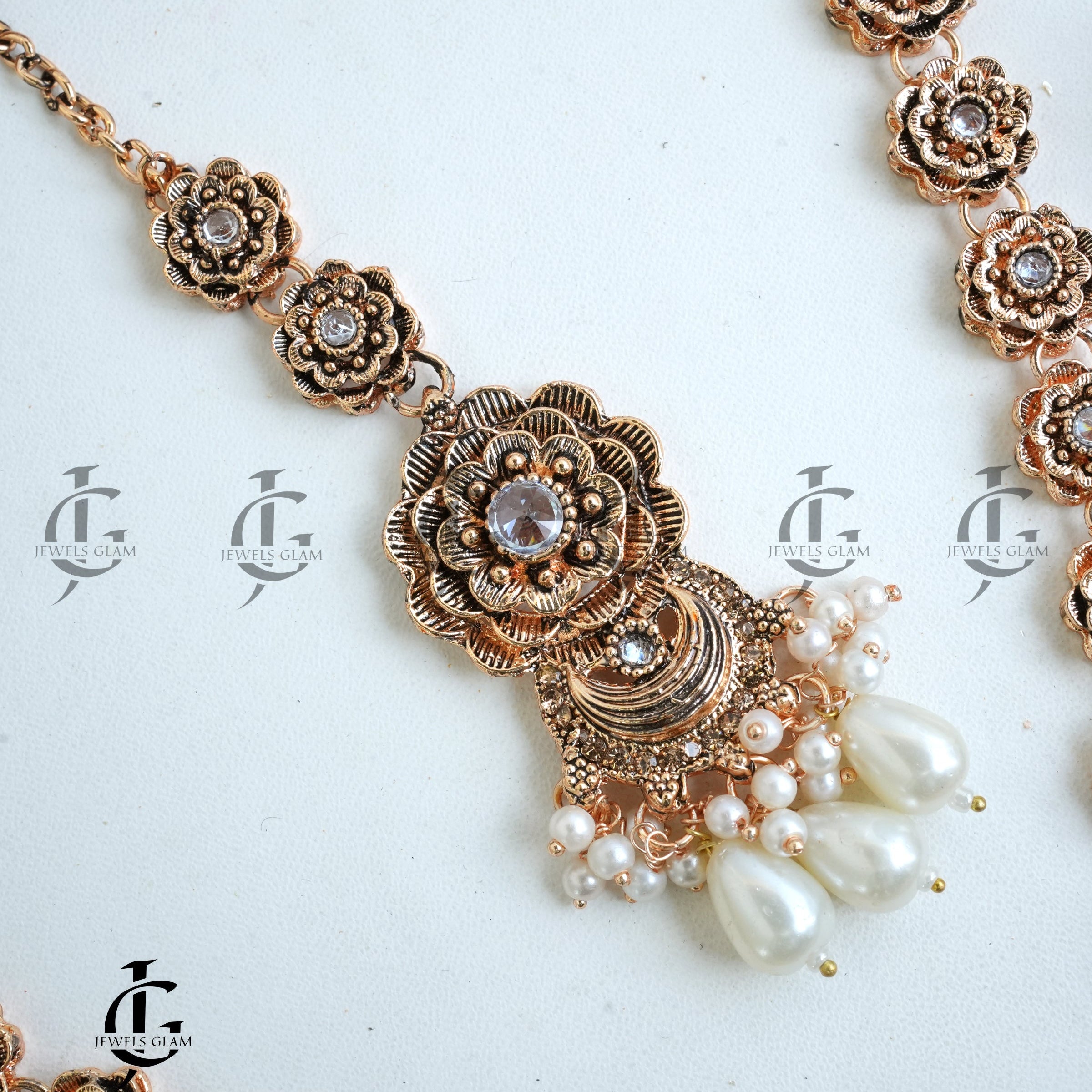 Floral Pearl Drop Mala Set Antique