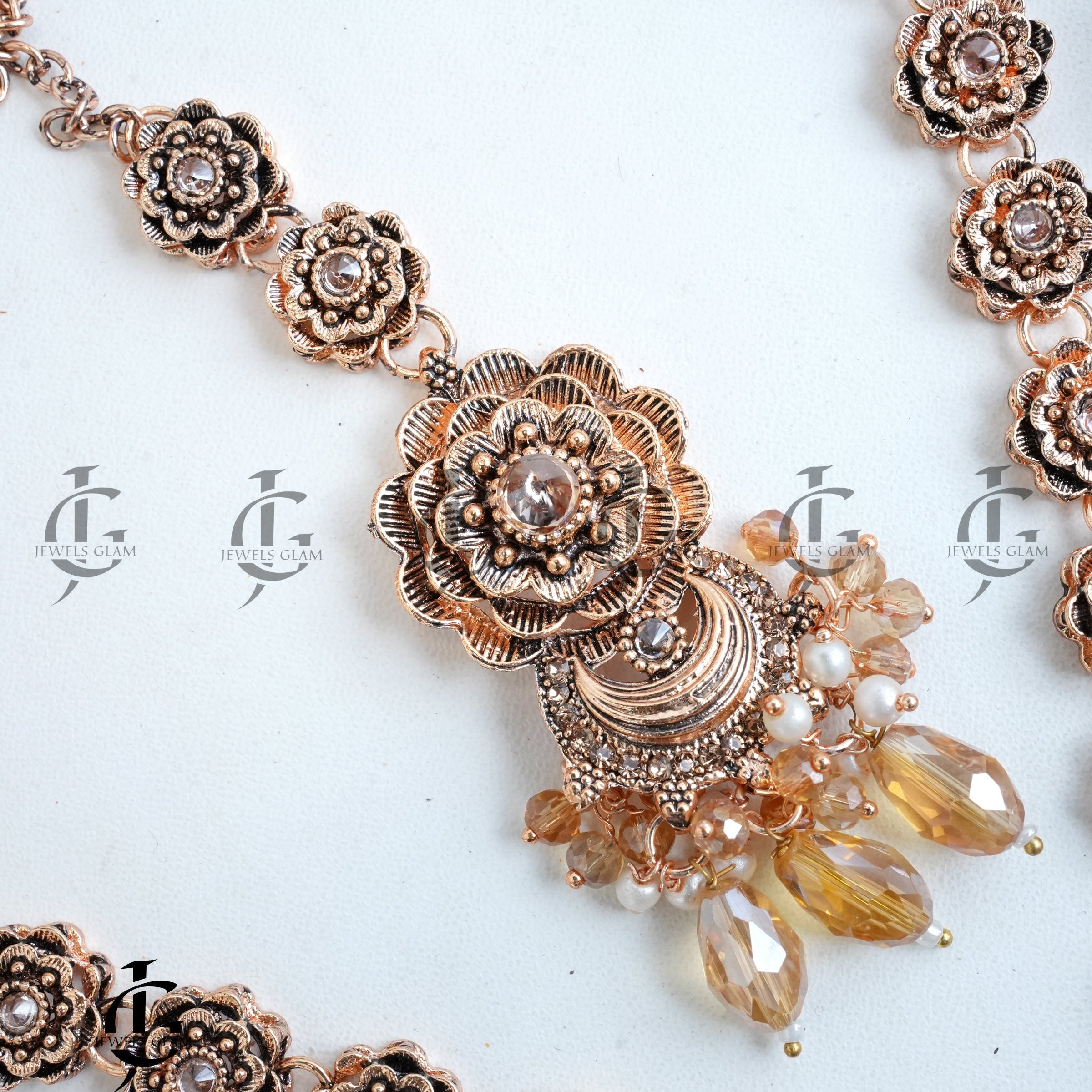 Rose Gold Floral Bead Drop Mala Set