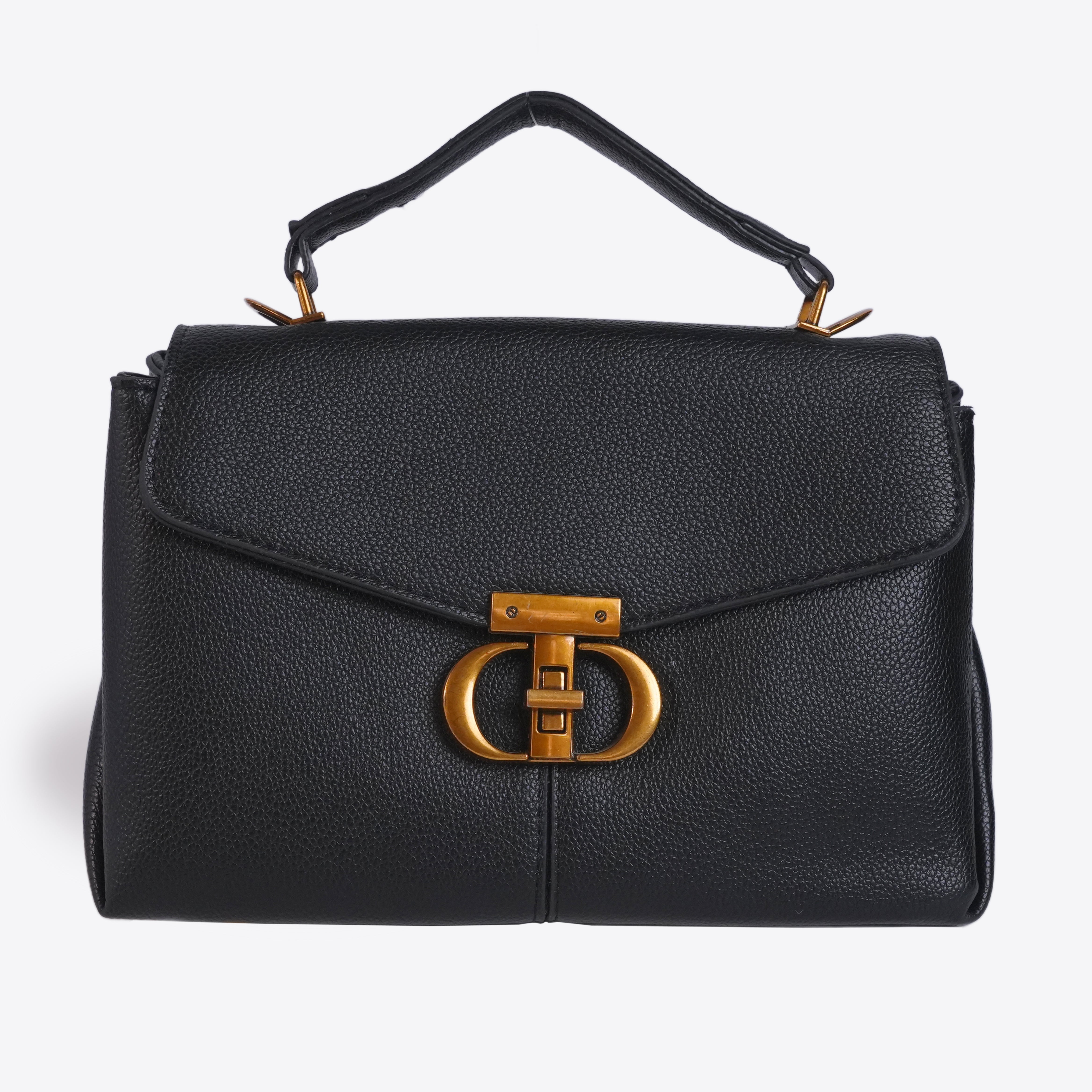 Black Leather Bag With Twist Lock
