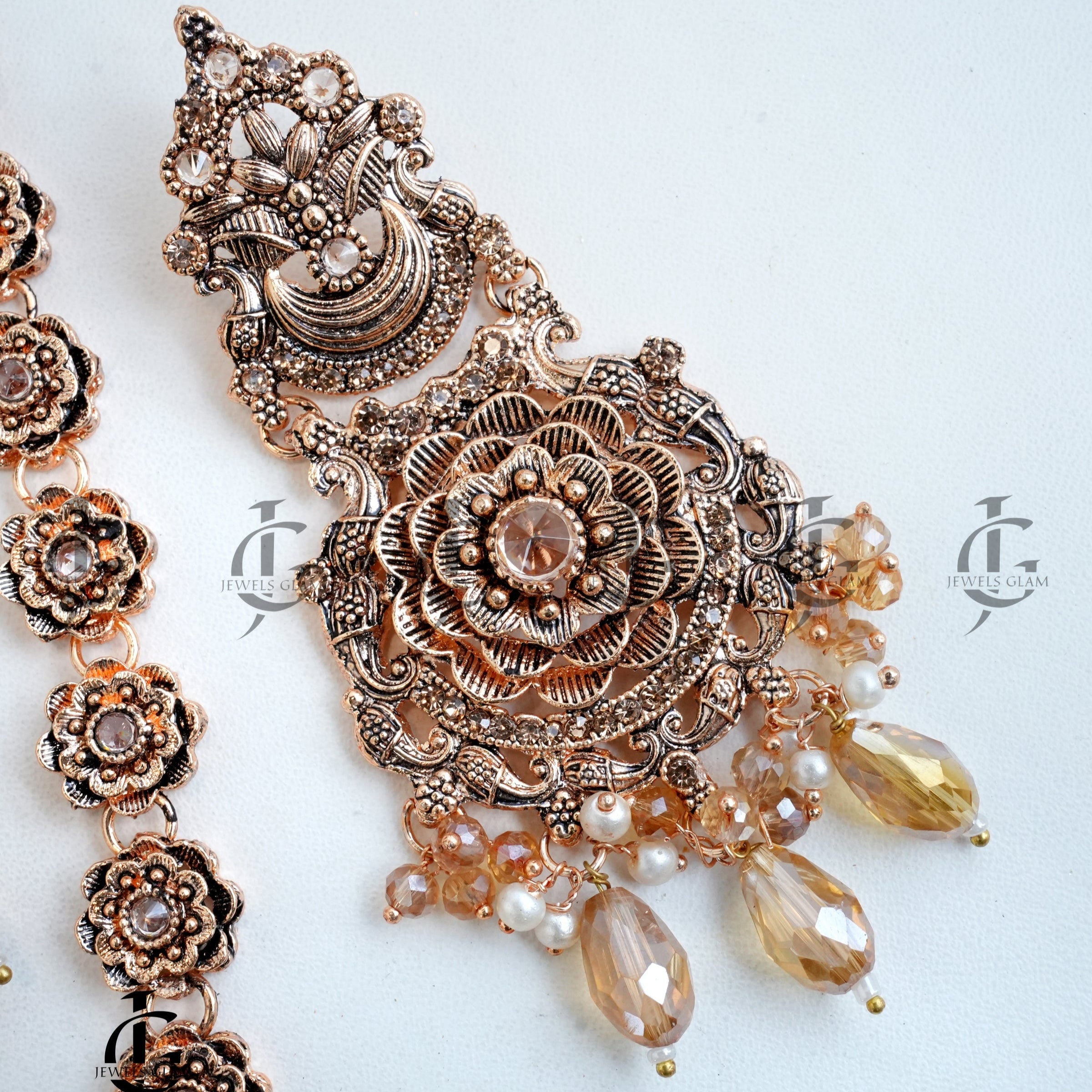 Rose Gold Floral Bead Drop Mala Set