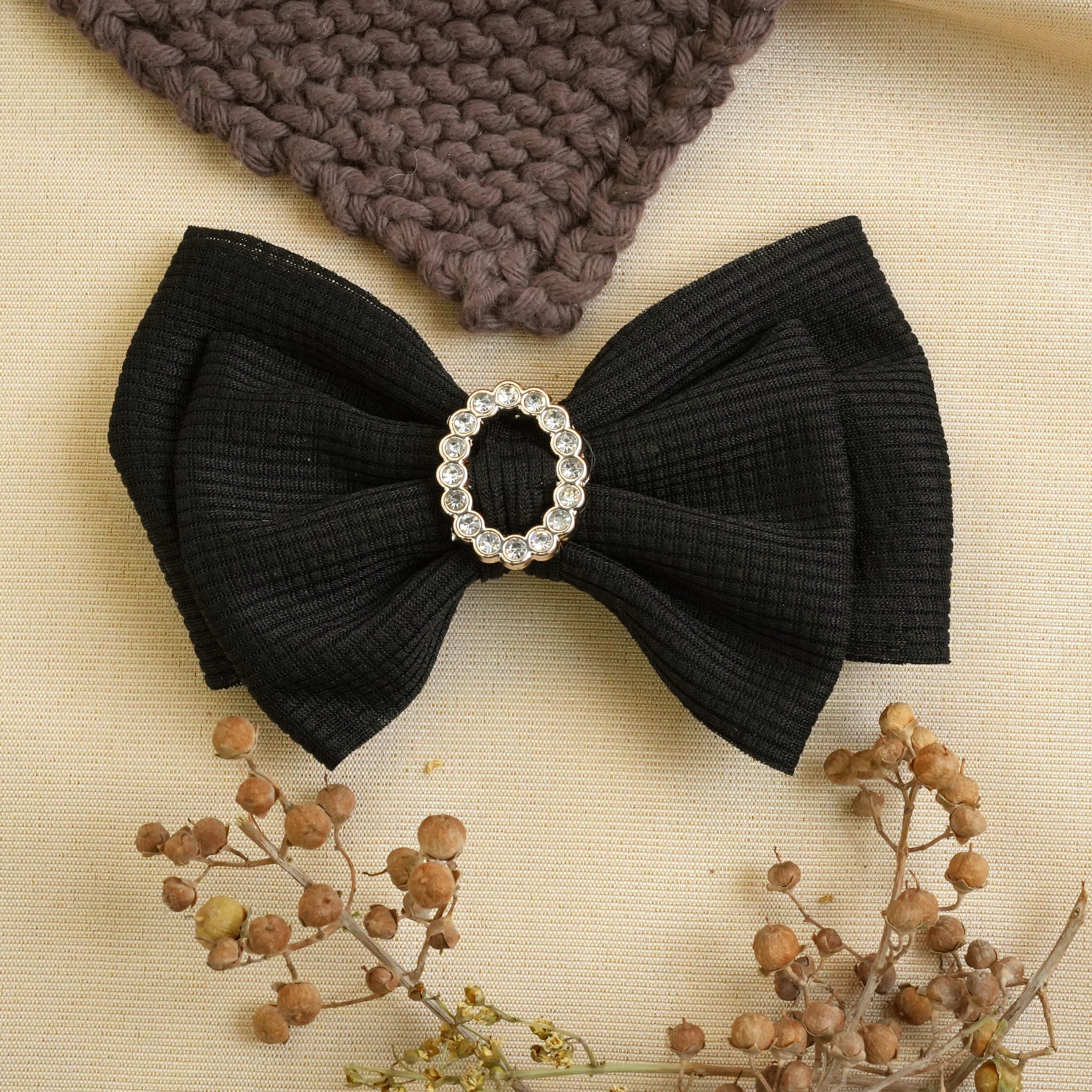 Elegant Bow Hair Clips with Rhinestone Accent