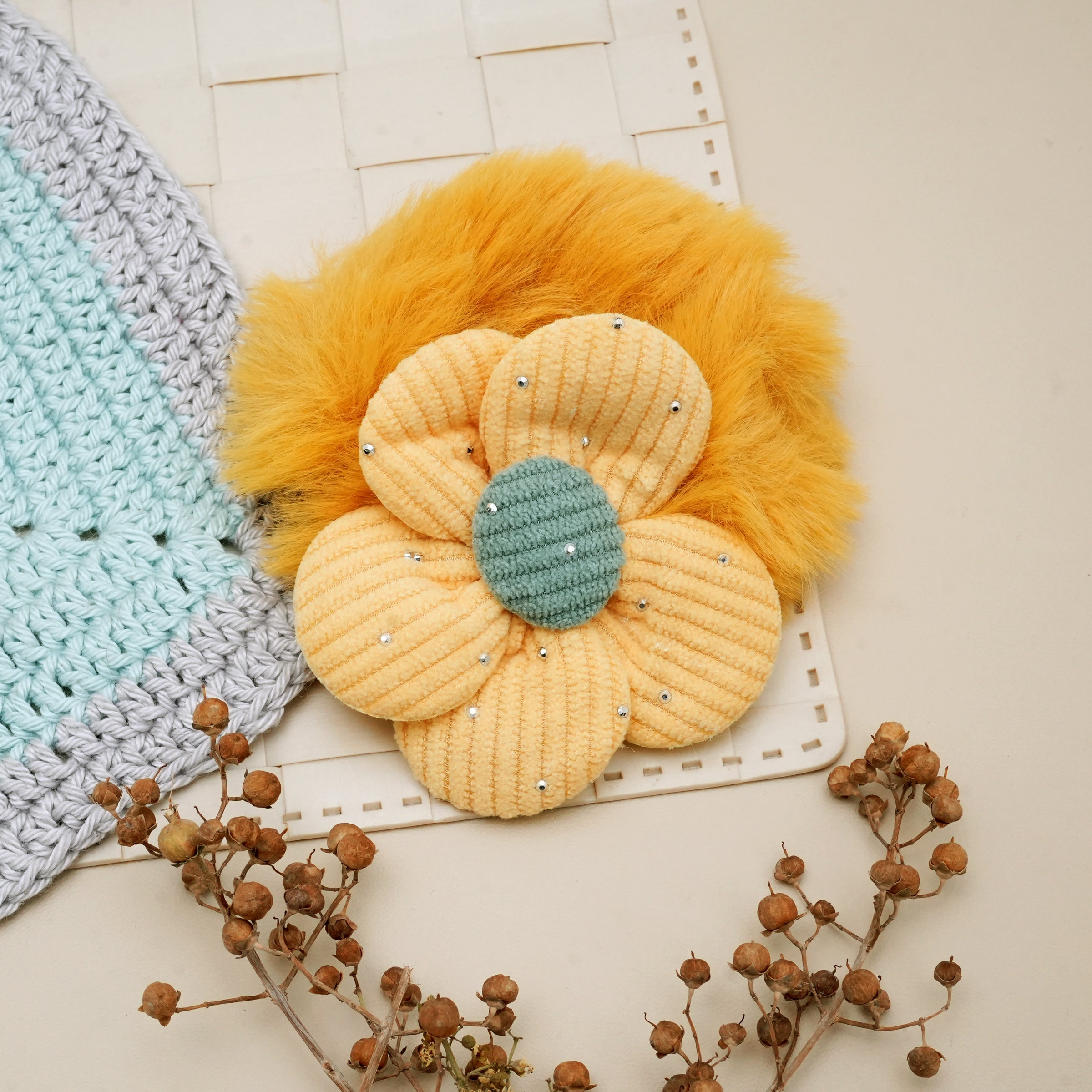 Fuzzy Floral Hair Ties