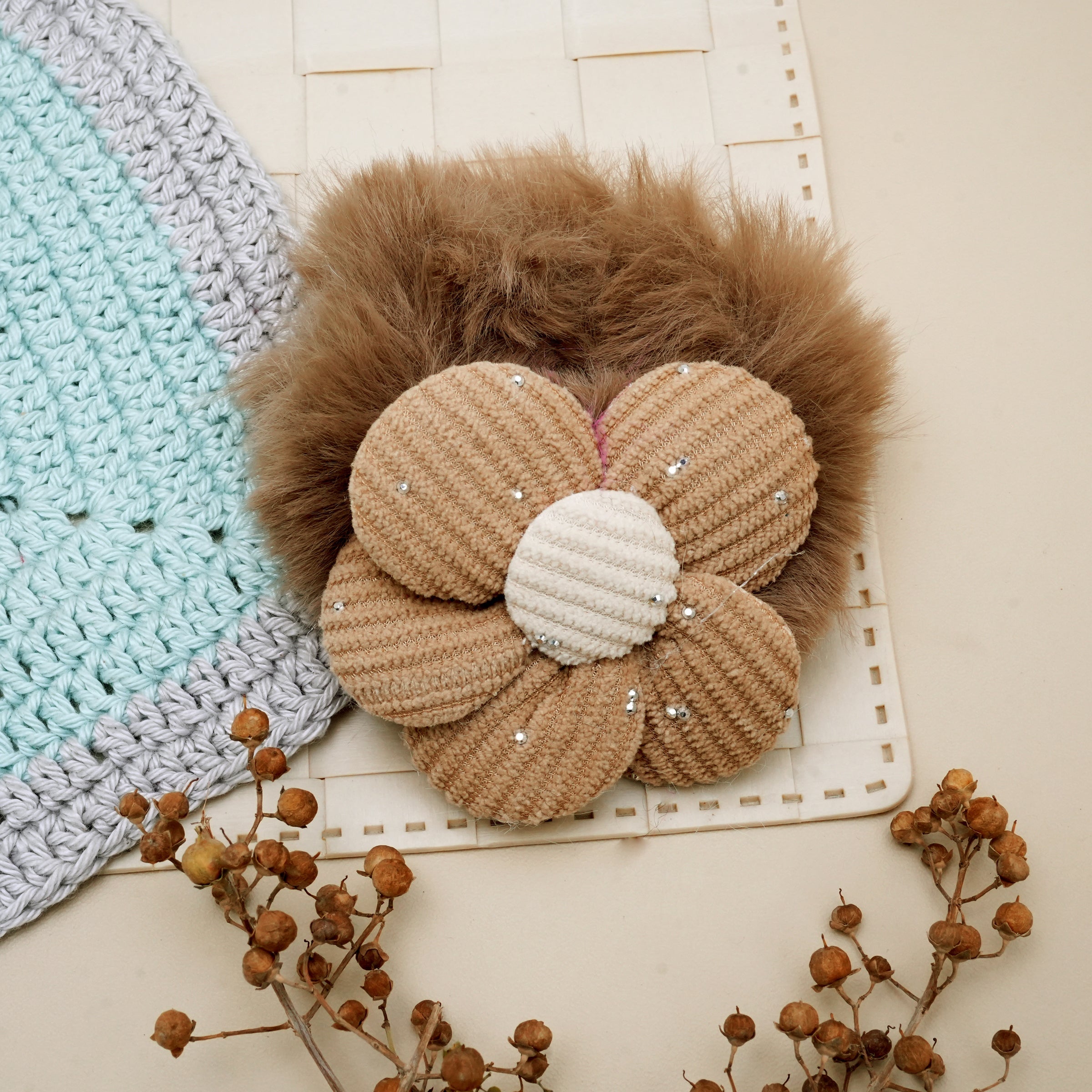 Fuzzy Floral Hair Ties