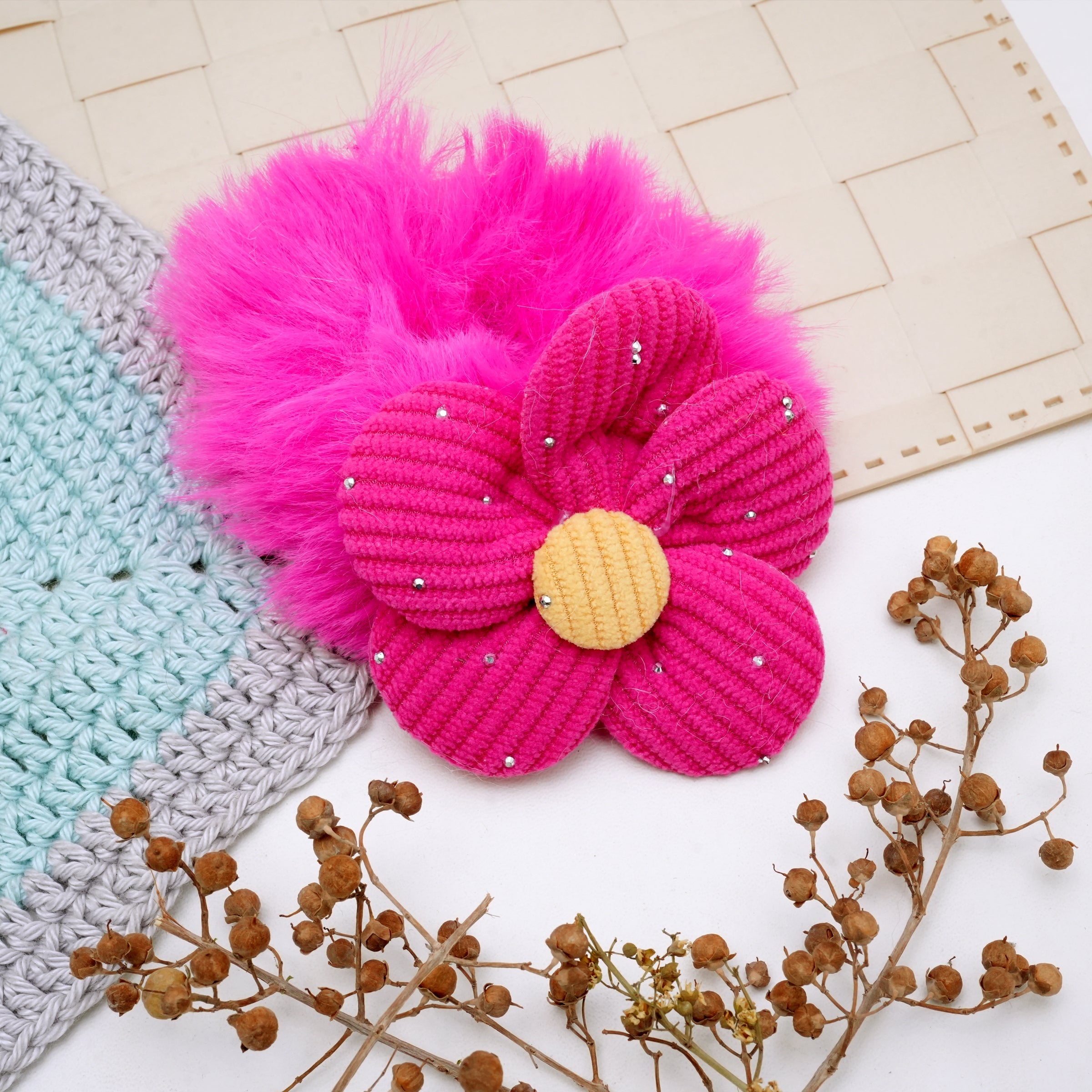 Fuzzy Floral Hair Ties