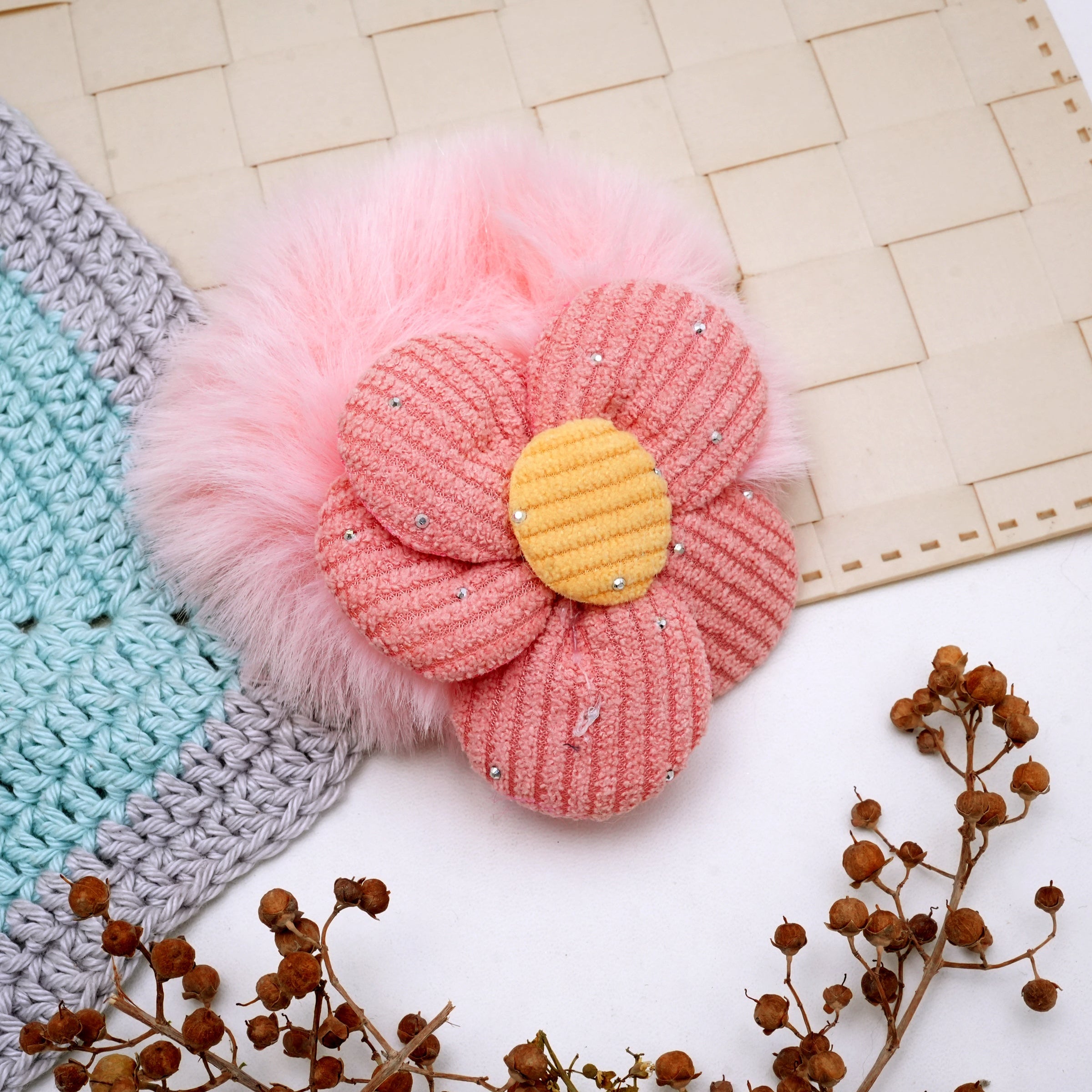 Fuzzy Floral Hair Ties