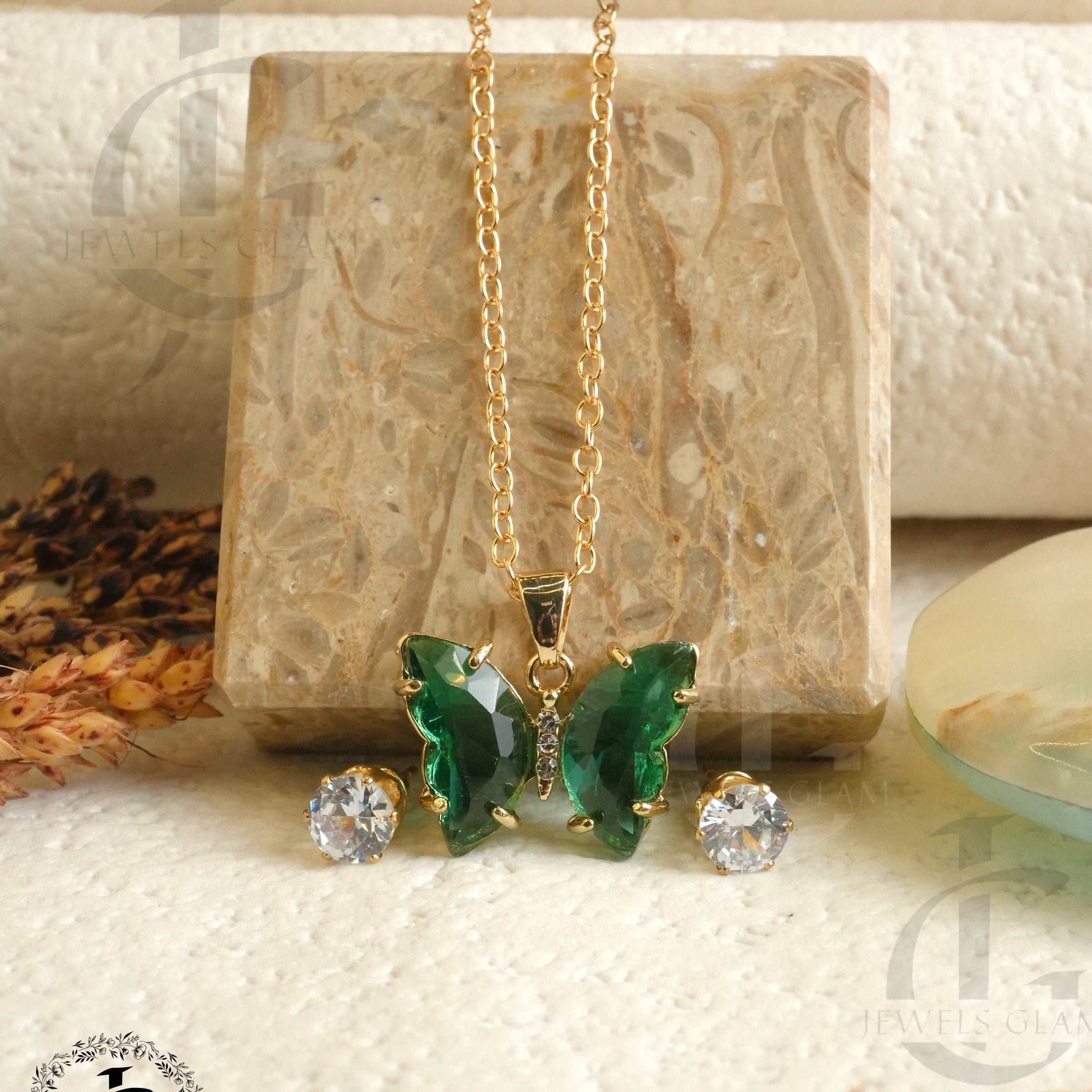 Emerald Grace Butterfly Jewelry Set