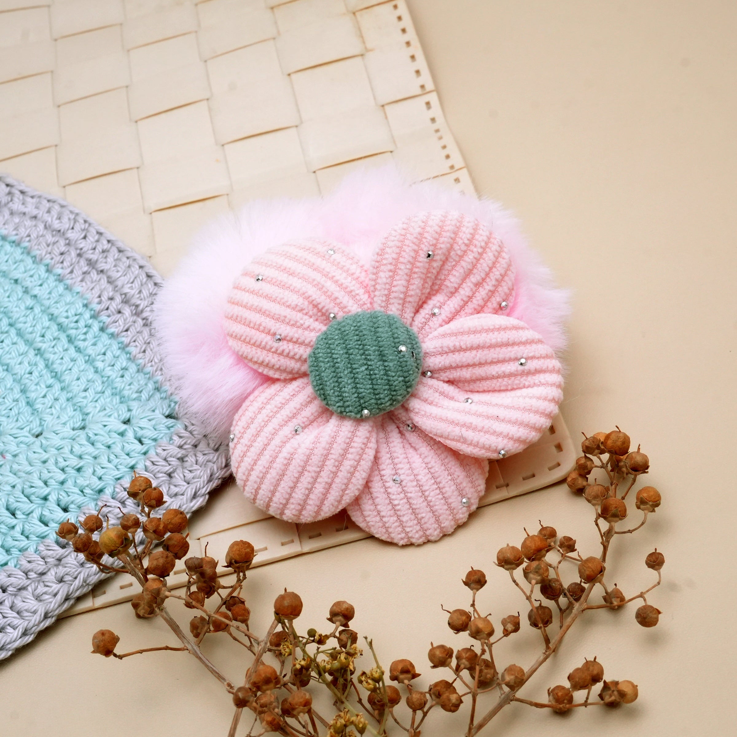 Fuzzy Floral Hair Ties