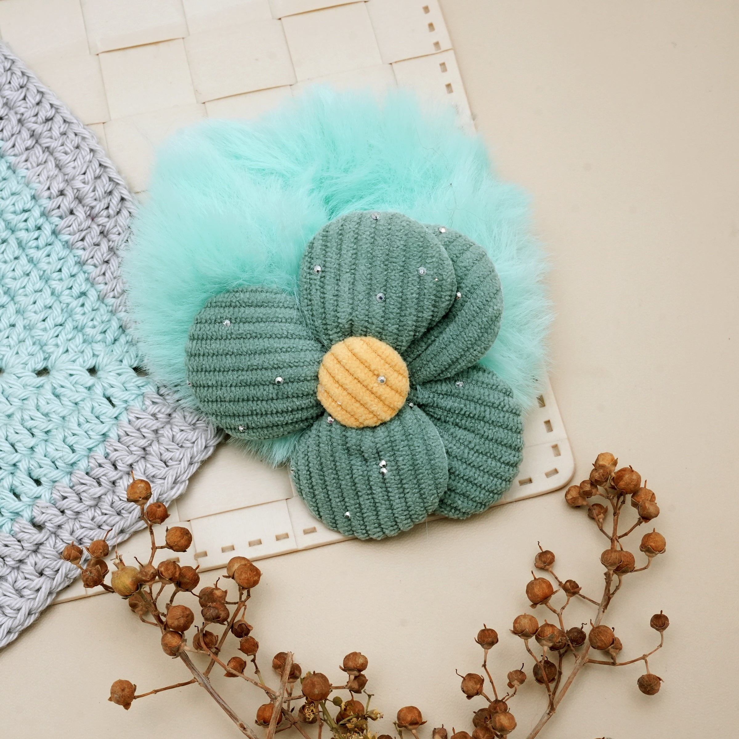 Fuzzy Floral Hair Ties