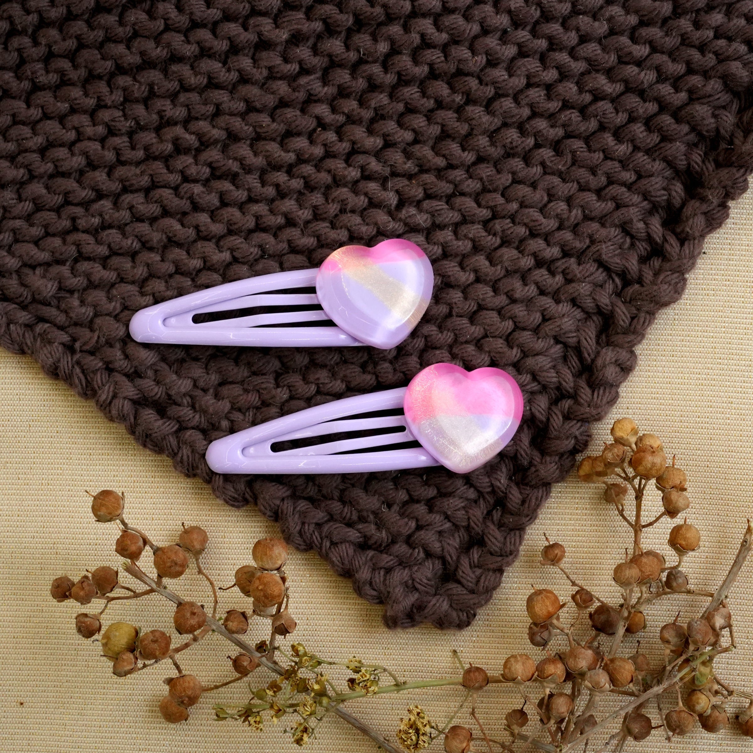Pastel Heart Charm Hair Clips