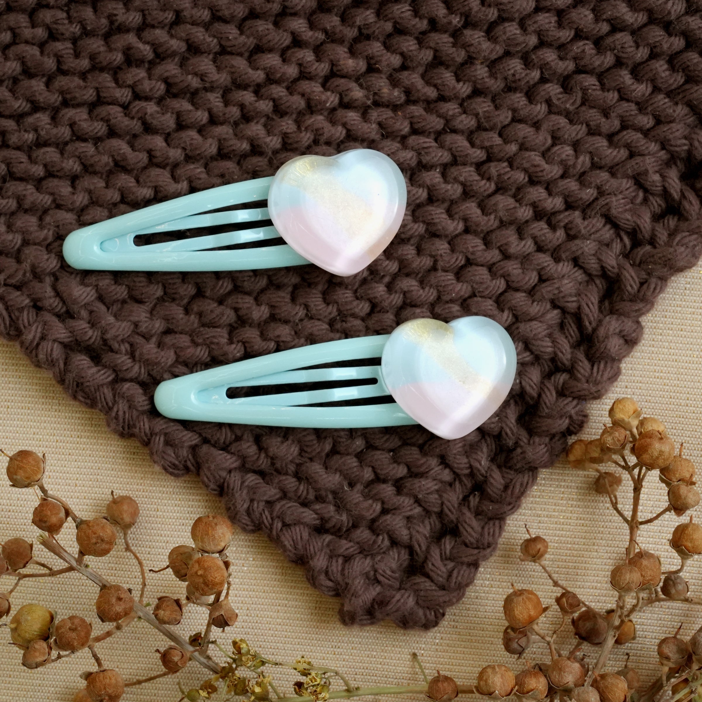 Pastel Heart Charm Hair Clips