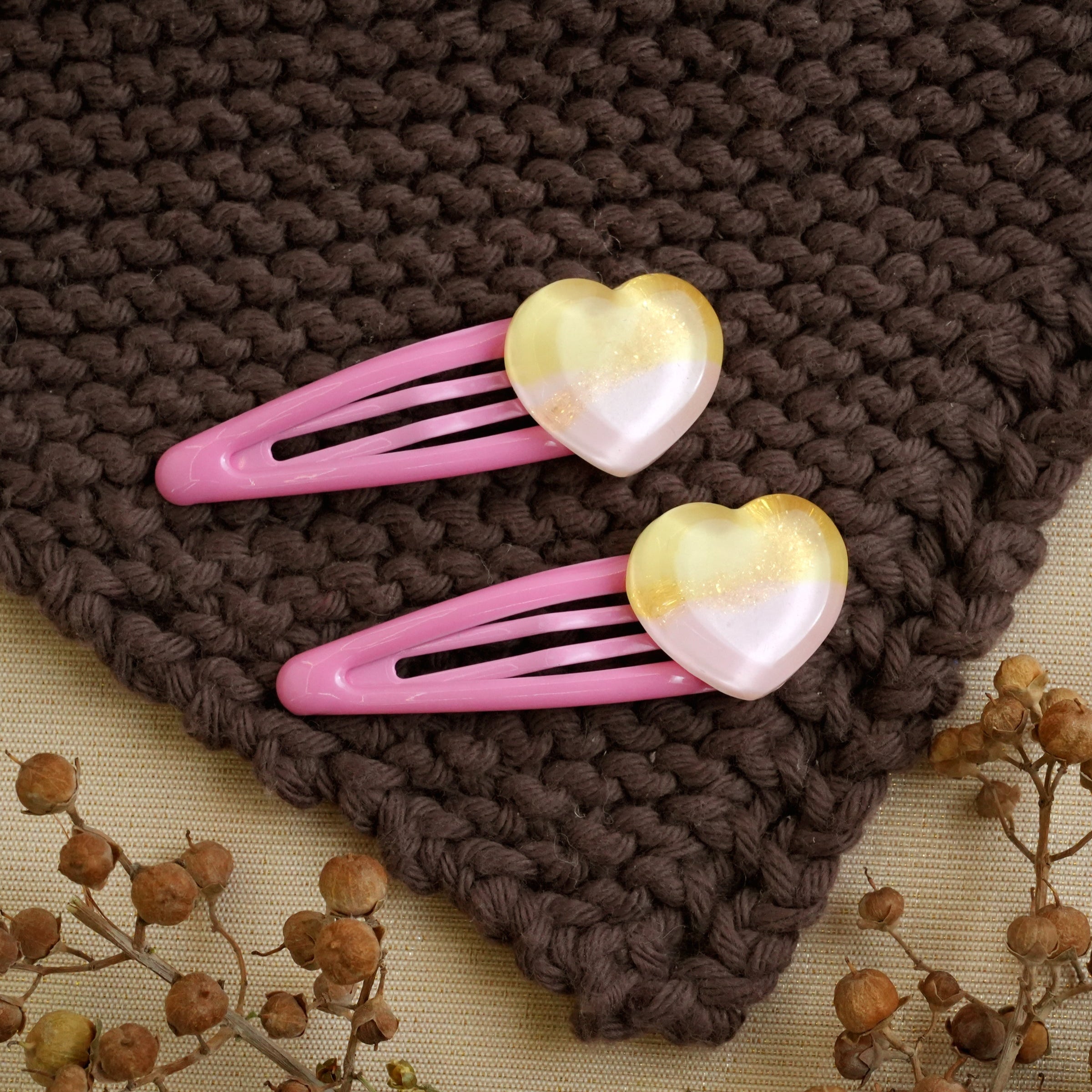 Pastel Heart Charm Hair Clips